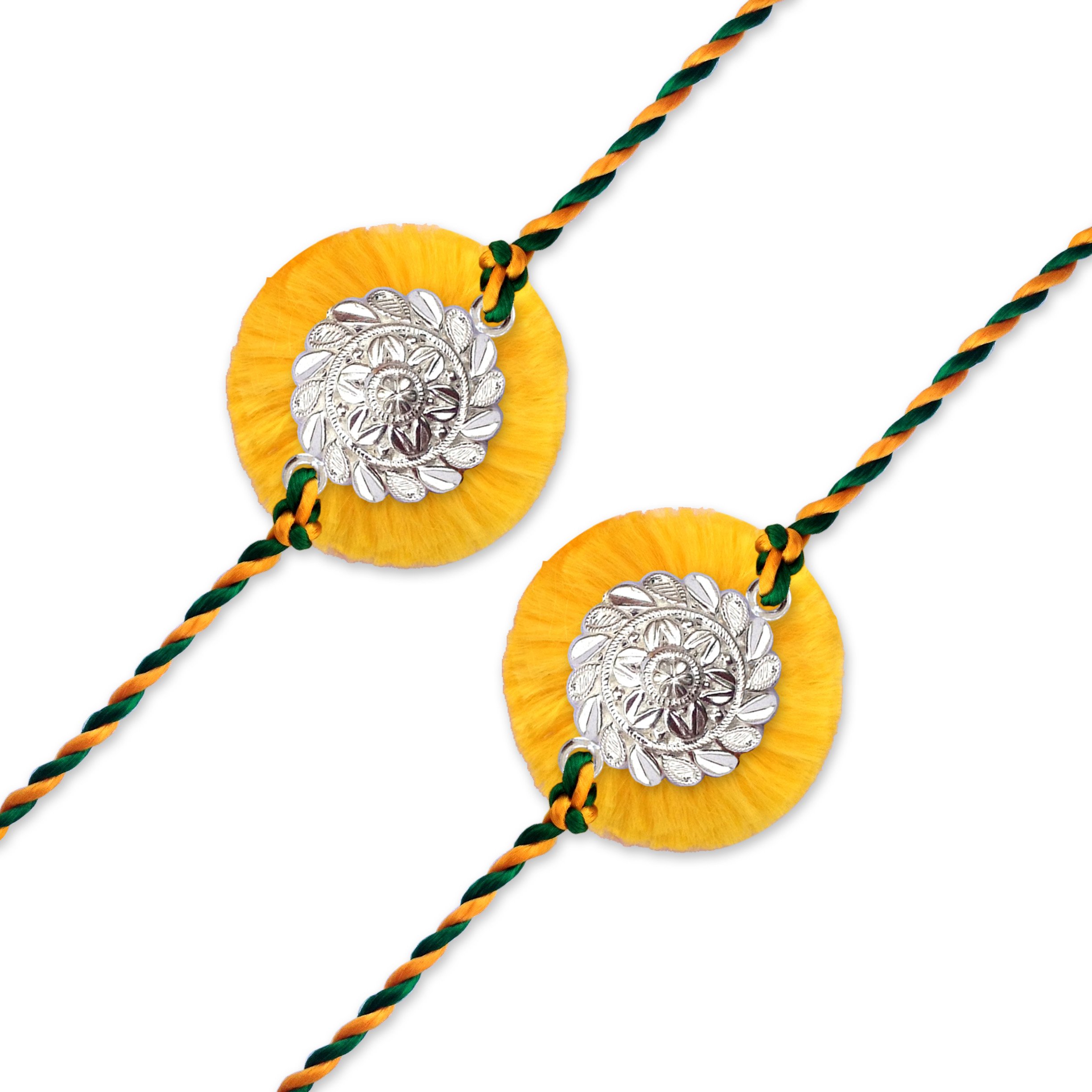 (0122) Milan Jewellers BIS HALLMARKED 99.5% Fine Silver Certified Rakhi Pack of 2 Rakhi (Yellow) (B071G7P3DW) Amazon Price History, Amazon Price Tracker