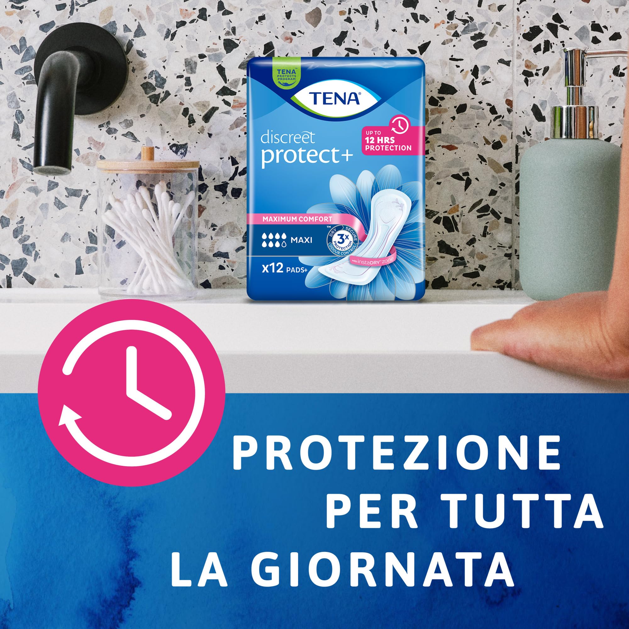 TENA Discreet Maxi - Assorbenti per Perdite Urinarie Femminili, Discreti e Confortevoli, 12 Pezzi