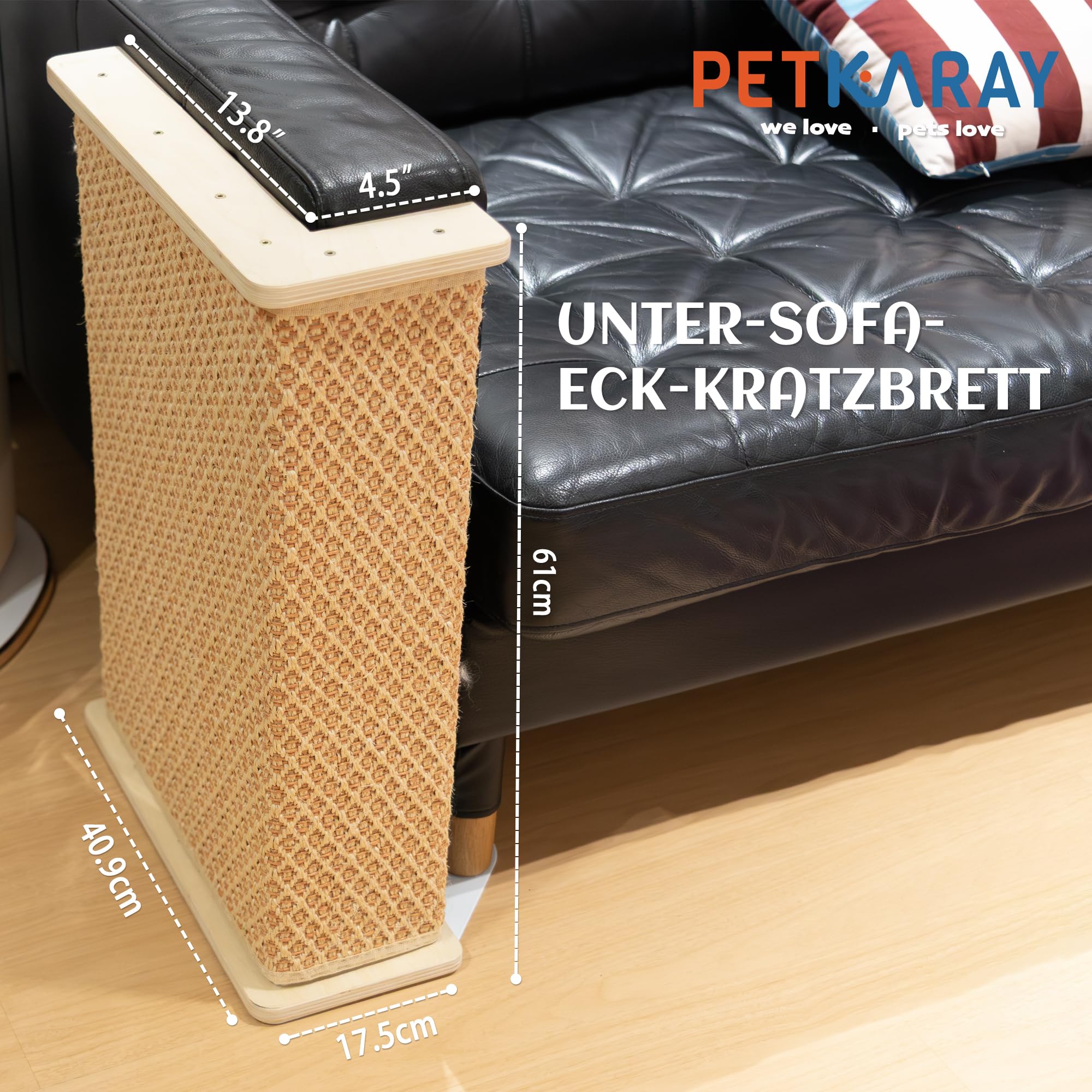 PETKARAY Katzen Kratzbrett Sofa Ecke Groß, 61 cm Sisal Kratzmatte, Erweiterter Kratzschutz für Couch & Möbel, Breiter Kratzschutz für Katzen, Möbelschutz Kratzbrett Indoor