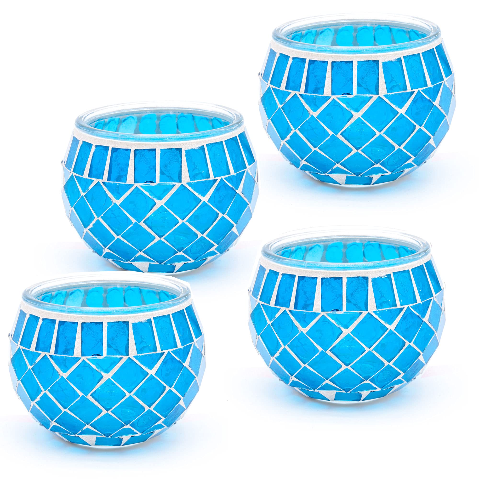 Mosaic Glass Candle Holder Vintage Jar Tealight Holders, Home Decoration with upto 8 Hour Burn Tea Light Candles (Blue 4 Pack) โ image 1