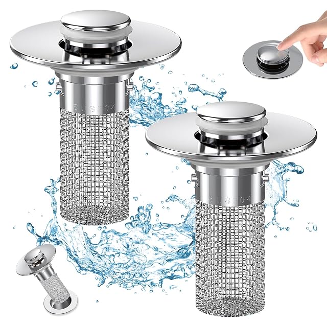 Bathroom Sink Drain Strainer Pop Up Sink Drain Filter with Removable Stainless Steel Filter Basket Hair Catcher Bathroom