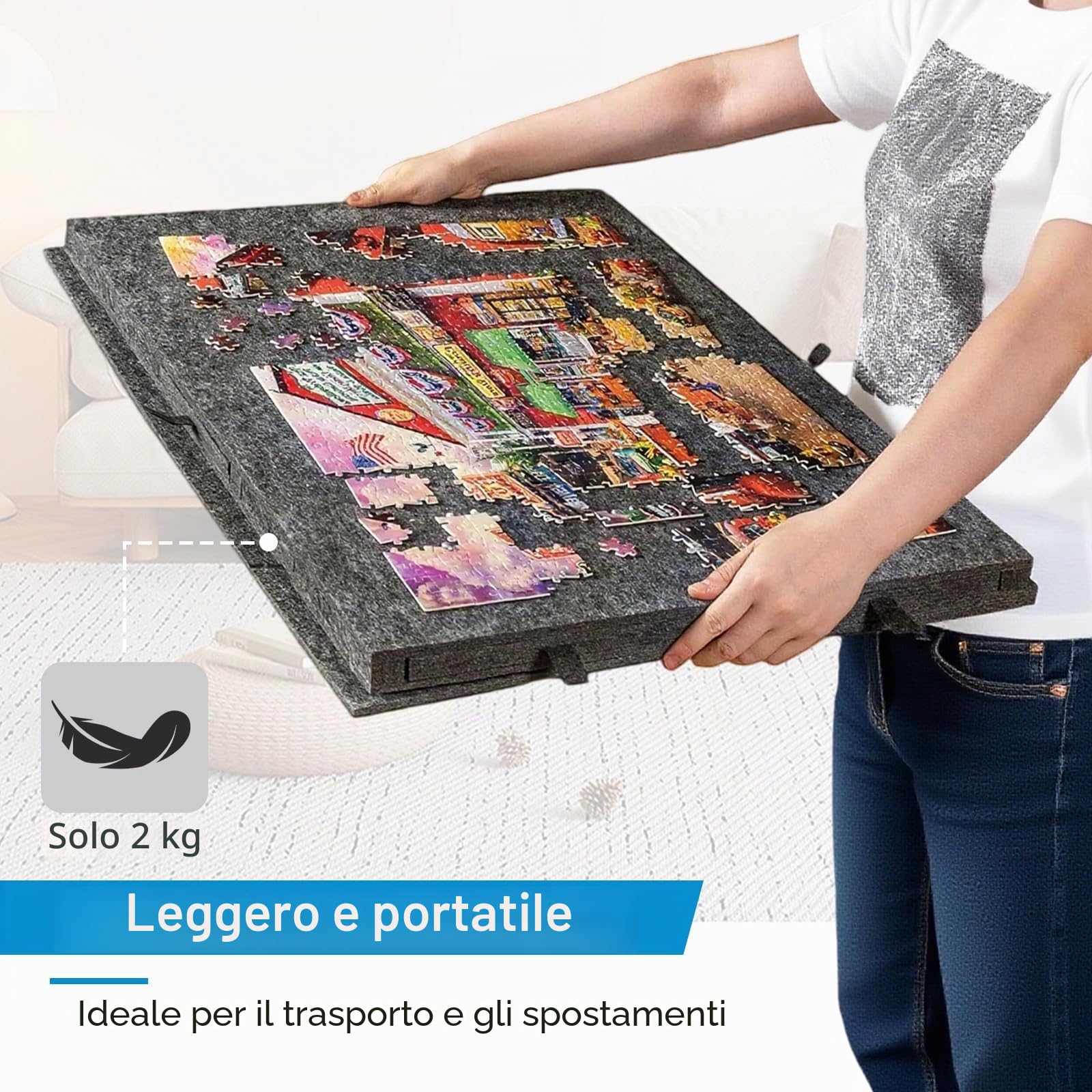 Tavola Pieghevole per Puzzle con Supporto e Copertina 2 in 1, Tavolo Inclinabile per Puzzle con 6 Cassetti per Fino a 1000 Pezzi, Tavola per Puzzle in Feltro Leggera per Giochi per Adulti e