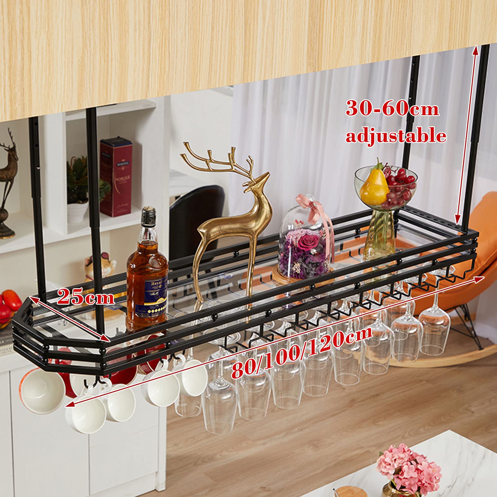 Casier à Vin à Suspendre Au Plafond – Porte-bouteilles Et Gobelets à