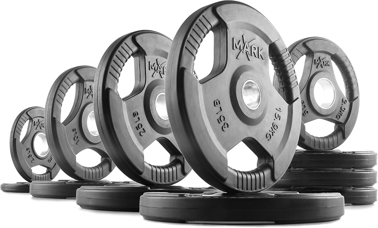 XMark TRIGrip 165 lb Set Olympic Weights, Premium Rubber Coated