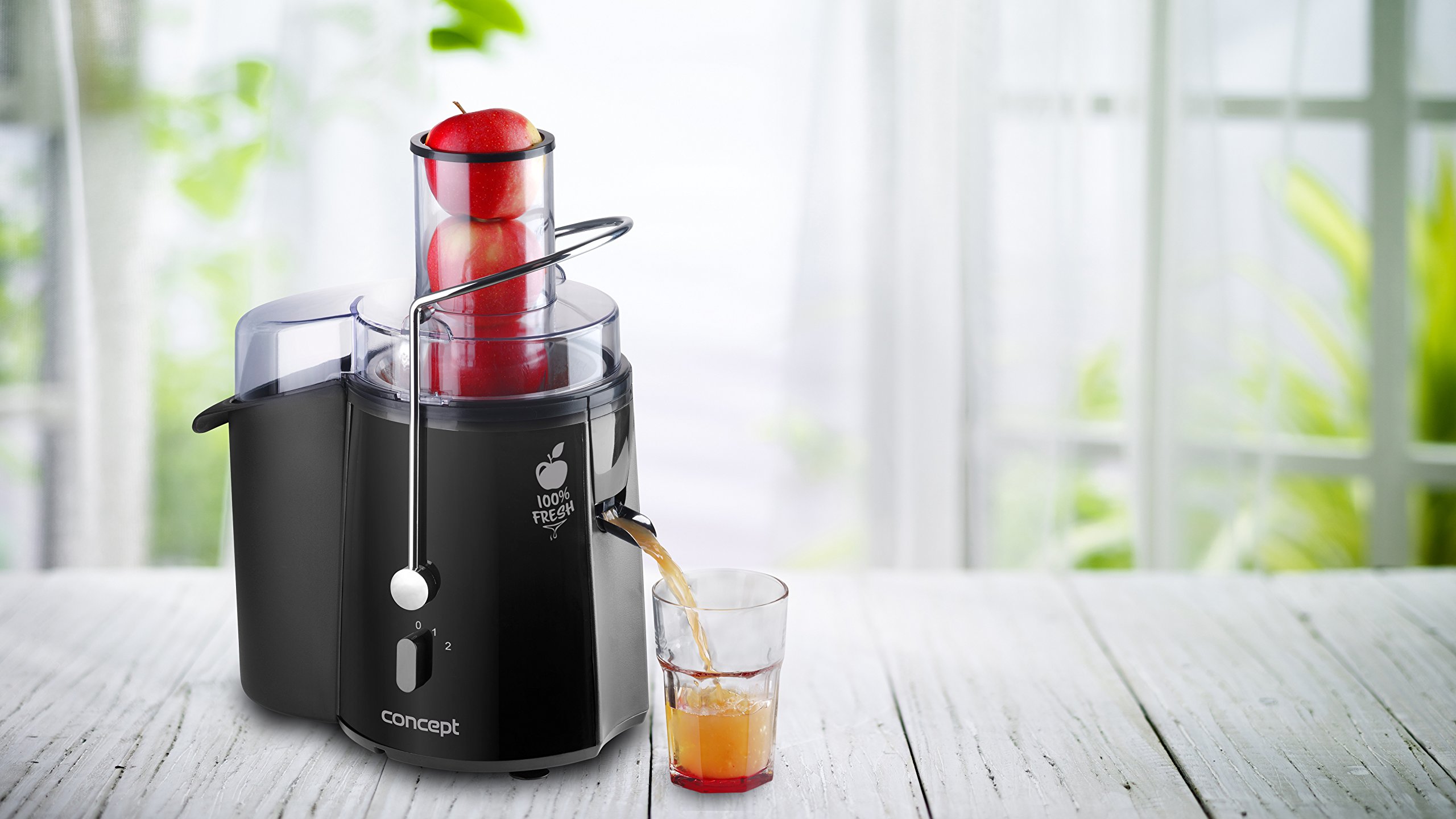 Concept LO7027 sokowirówka z otworem wlotowym XXL, 7,2 cm i dwoma poziomami przełączania, 16 800 obrotów na minutę, 1,8 l, 1000 W, czarna