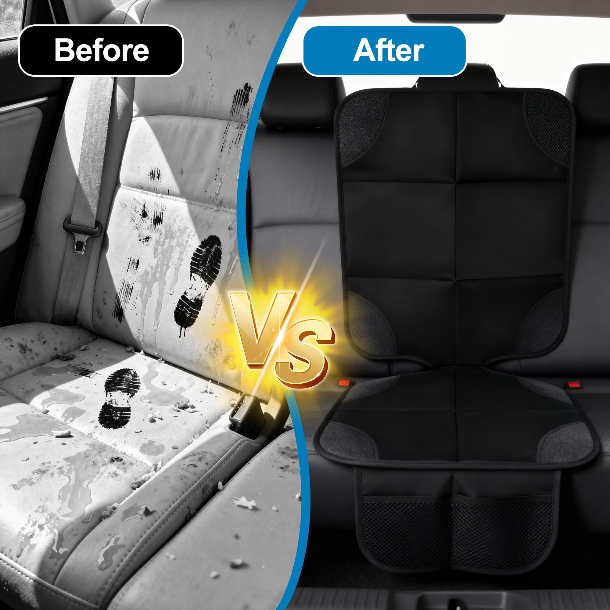 Nuangoo Protector Asiento Coche Silla Bebé, Universal Compatible Isofix Protector Silla Coche Bebé Antideslizante e Impermeable con Bolsillos Organizador, Funda Asiento Auto para Niños y Mascotas
