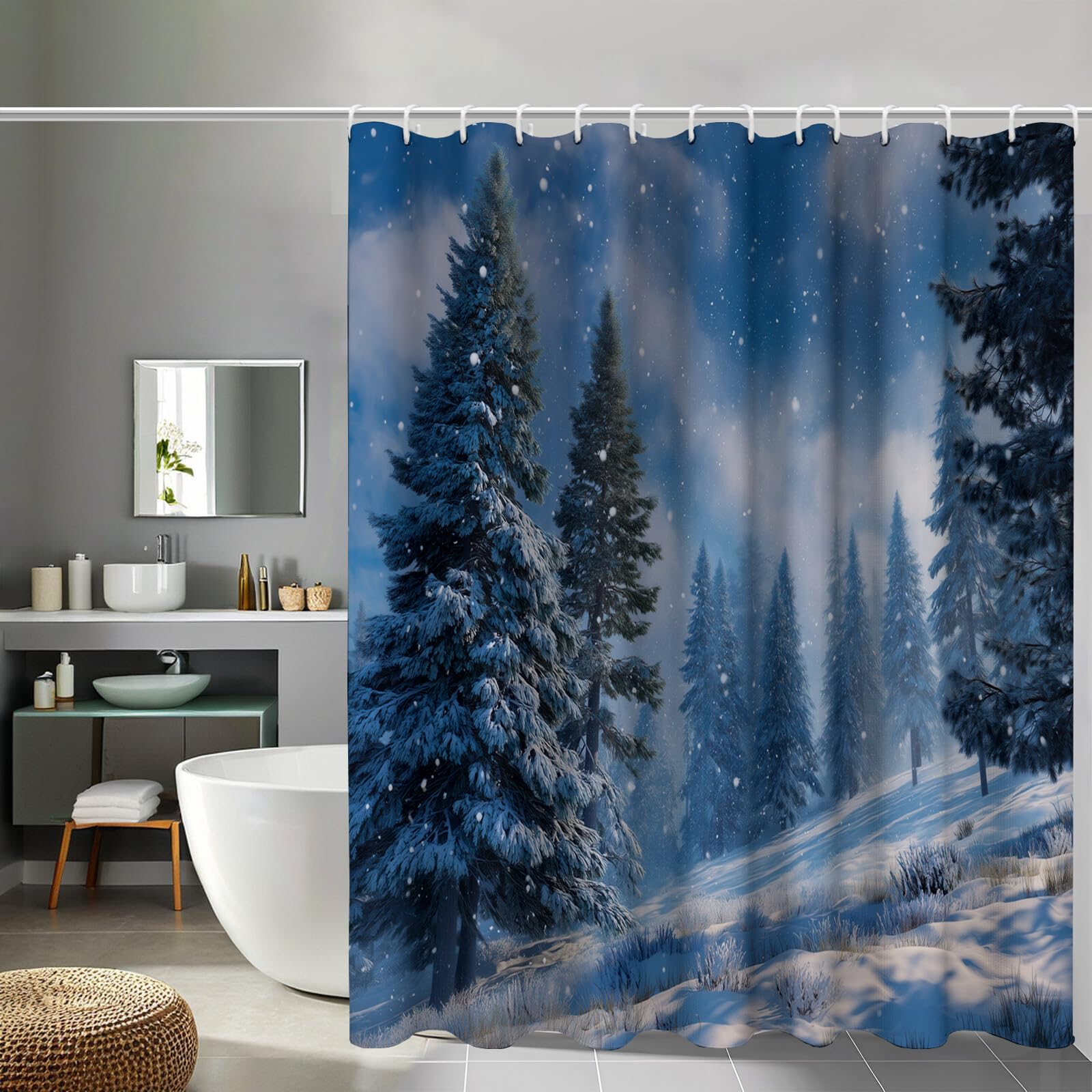 Rideau Douche,Rideau Baignoire Lavable en Machine Rideaux Douche Tissus Lavable Rideau De Baignoire Lavable pour Salle De Bain Domicile Baignoire Famille,Forêt De Pins,
