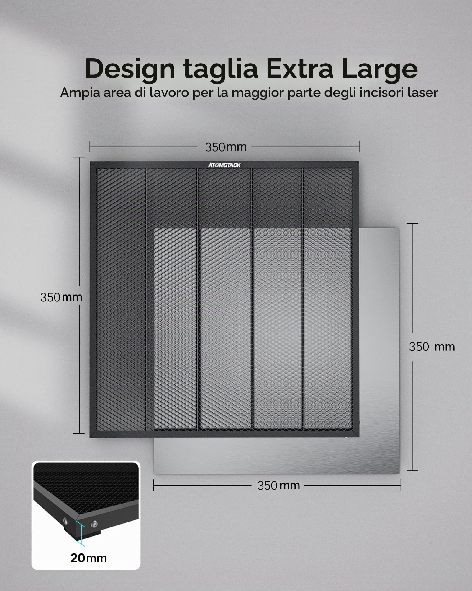 ATOMSTACK F2N 350 x 350 mm Piastre Nido d'ape Laser a Nido Letto Laser Con Vassoio Metallico Con La Maggior Parte Delle Macchine Per Incisione Piano di Taglio Per Una Rapida Dissipazione Del Calore