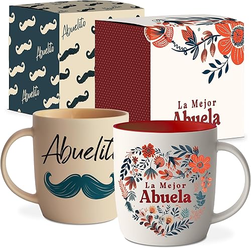 Triple Gifffted Regalos para abuelos, tazas de café La Mejor Abuela y Abuelito en español, Latino Best Grandma and Grandpa, Regalo Dia Birthday and