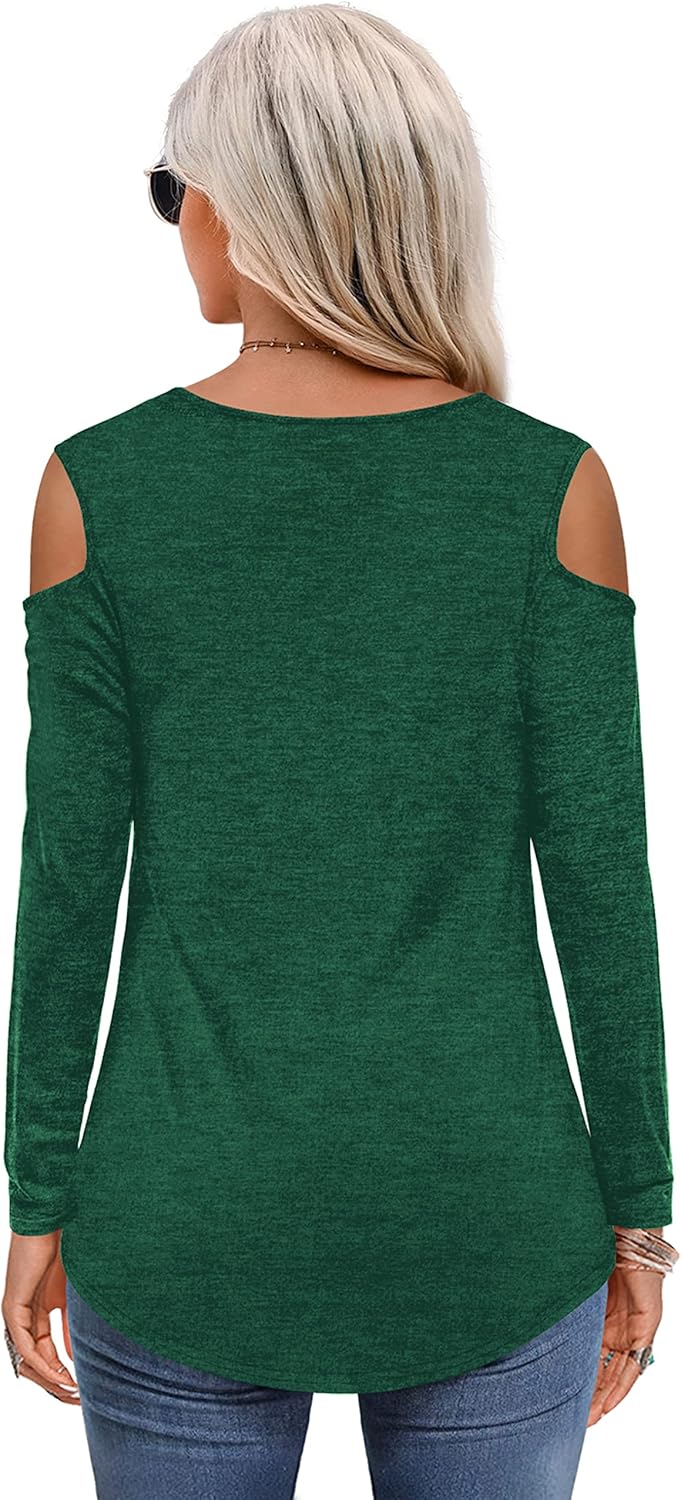 Amoretu Womens Short Sleeve Cold Shoulder Basic Tee Tops Shirts - Image 2