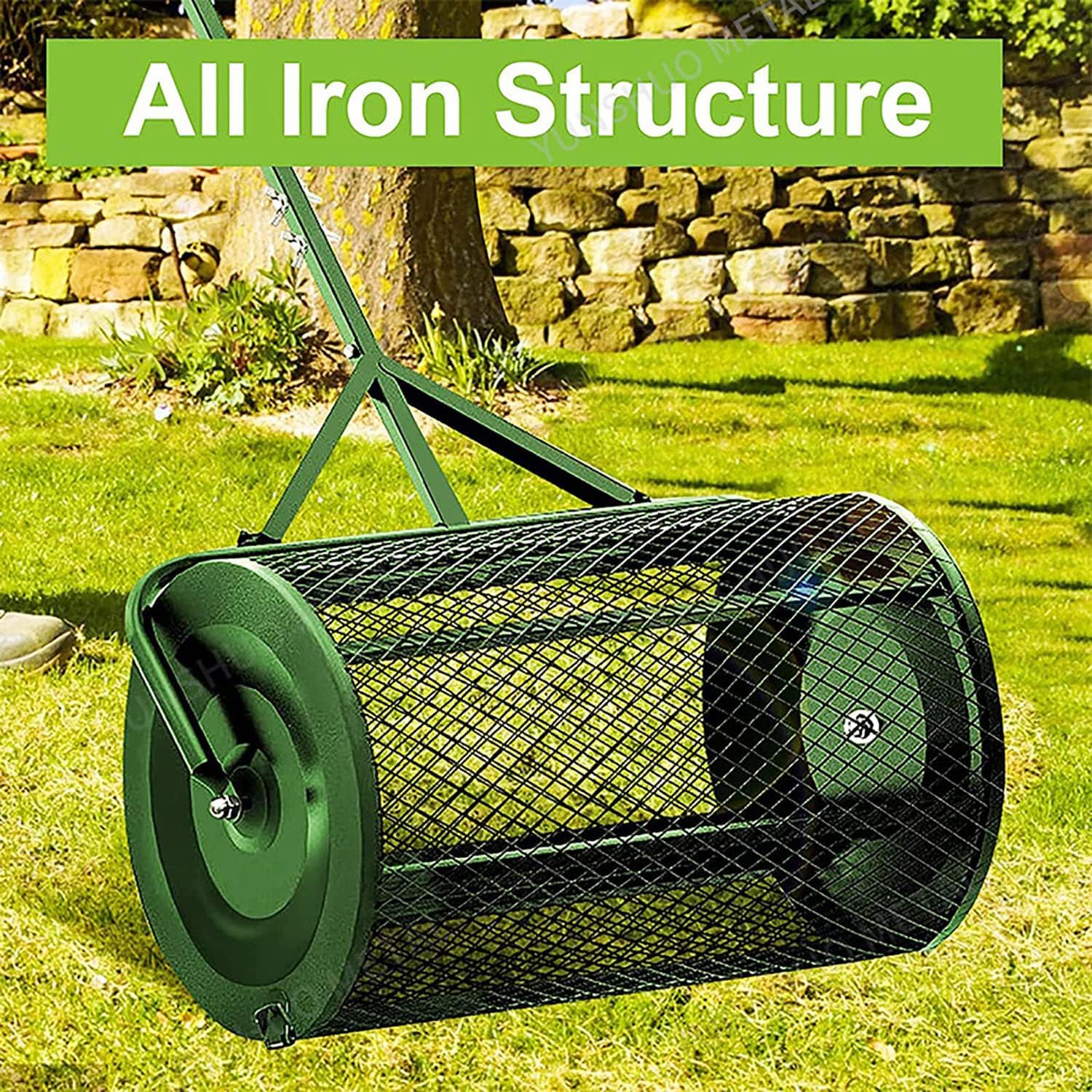 Peat Moss Spreader 24 Inch Compost Spreader with Upgrade T Shaped Handle for Planting Seeding Durable Lightweight Metal Mesh Spreader for Lawn and Garden Care Manure Spreaders Roller