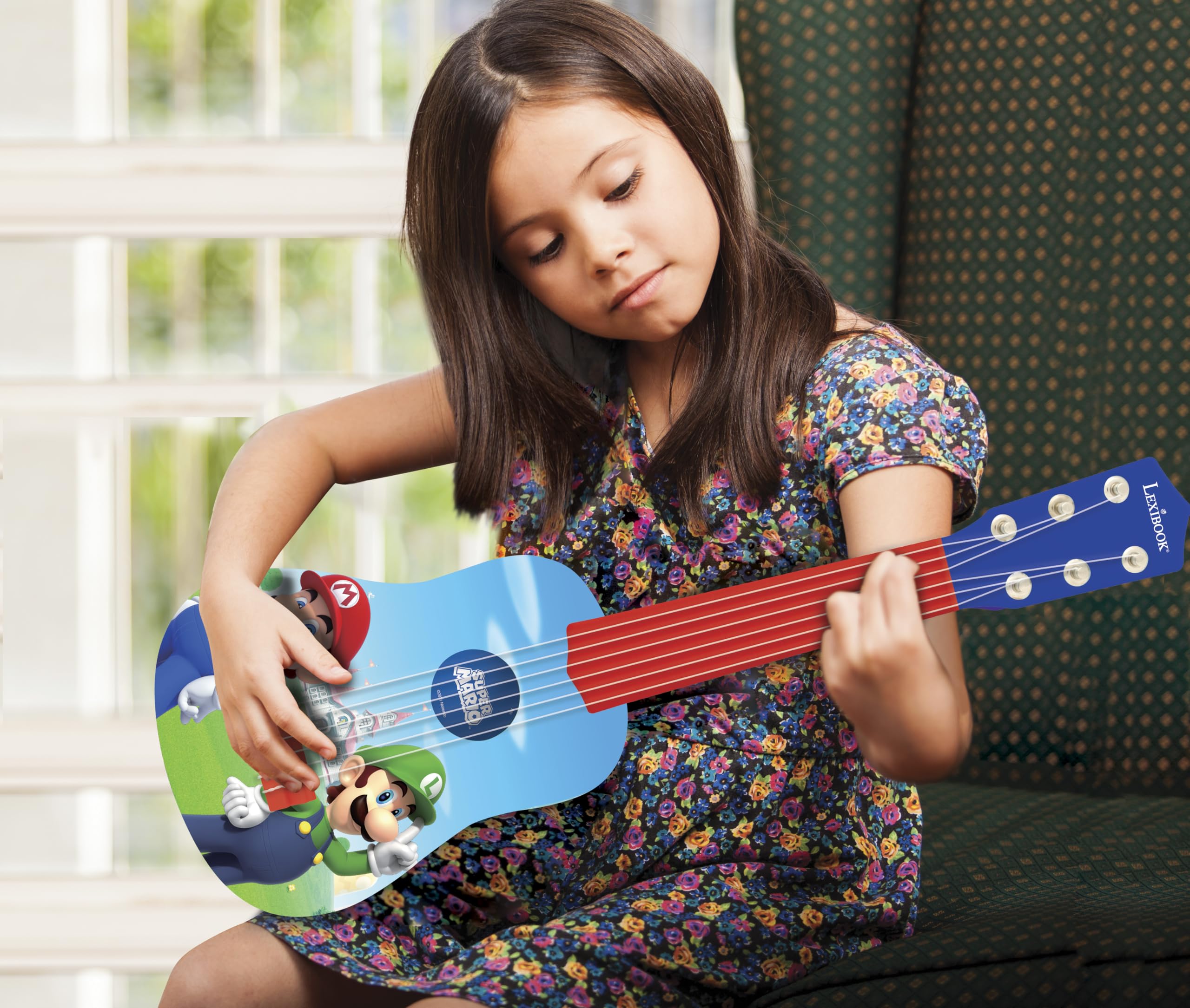 Lexibook Nintendo Mario Luigi My First Guitar, 6 Strun Nylonowych, 53 cm, Przewodnik w Zestawie, Niebieski, Czerwony, K200NI