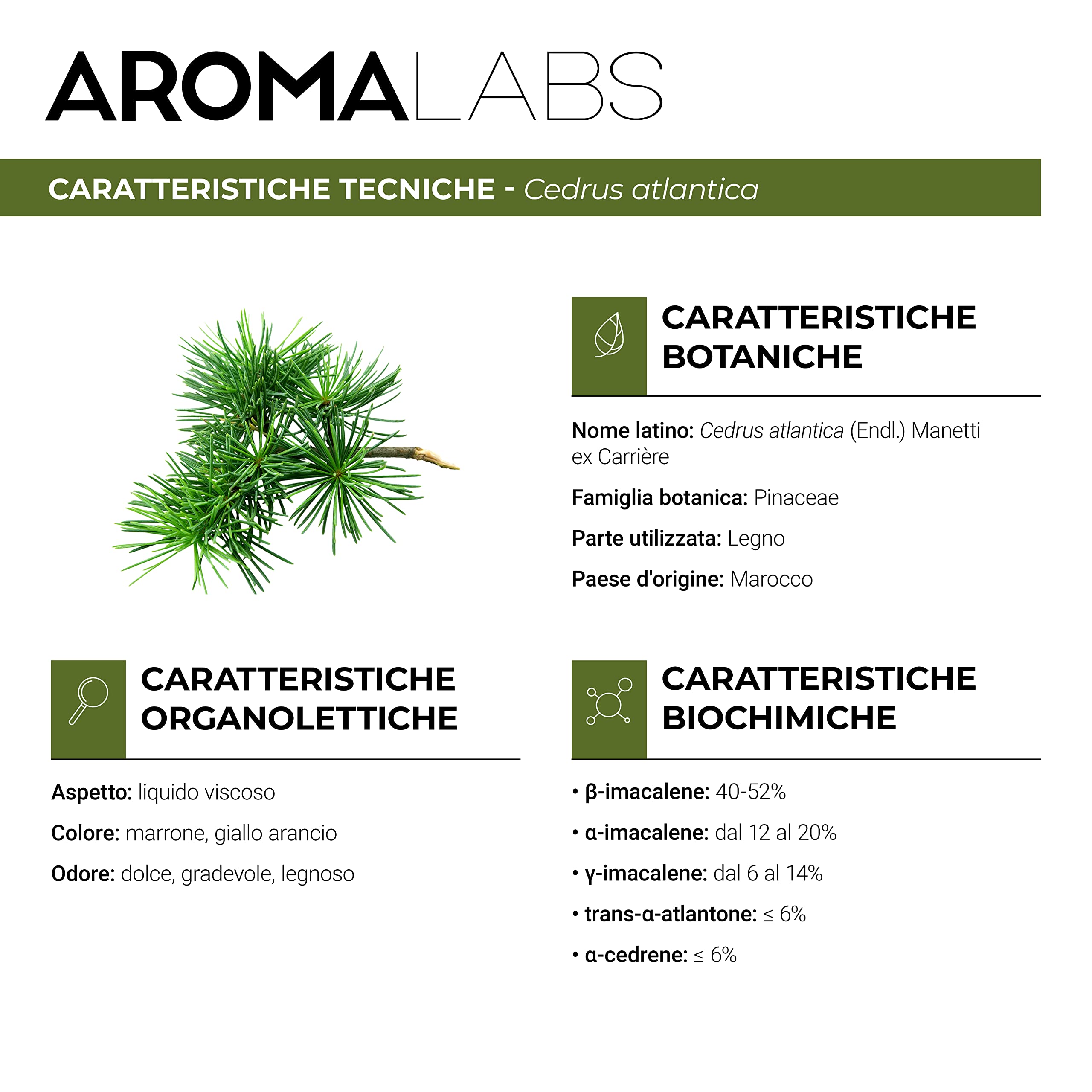 Cedro dell’Atlante BIO (Cedrus atlantica) - 30 mL - Olio Essenziale Chemiotipizzato e Certificato AB/Cosmos - Aroma Labs - Made in France