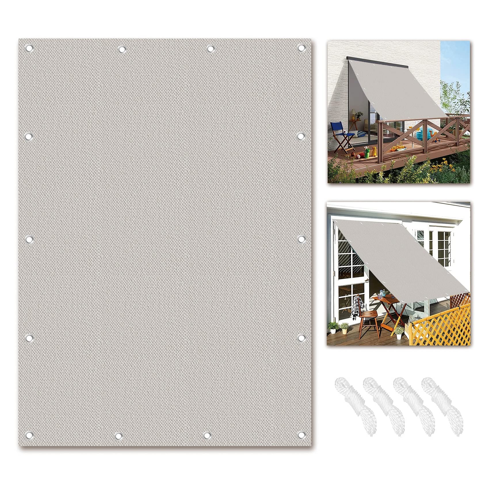 Zonneschermzeil Waterdicht 160 x 250 cm Waterbestendig Rechthoek Buitenzonwering Luifel Schaduwstof met Spantouwen Voor Pergola Schuur Tuin Veranda Patio, Taupe