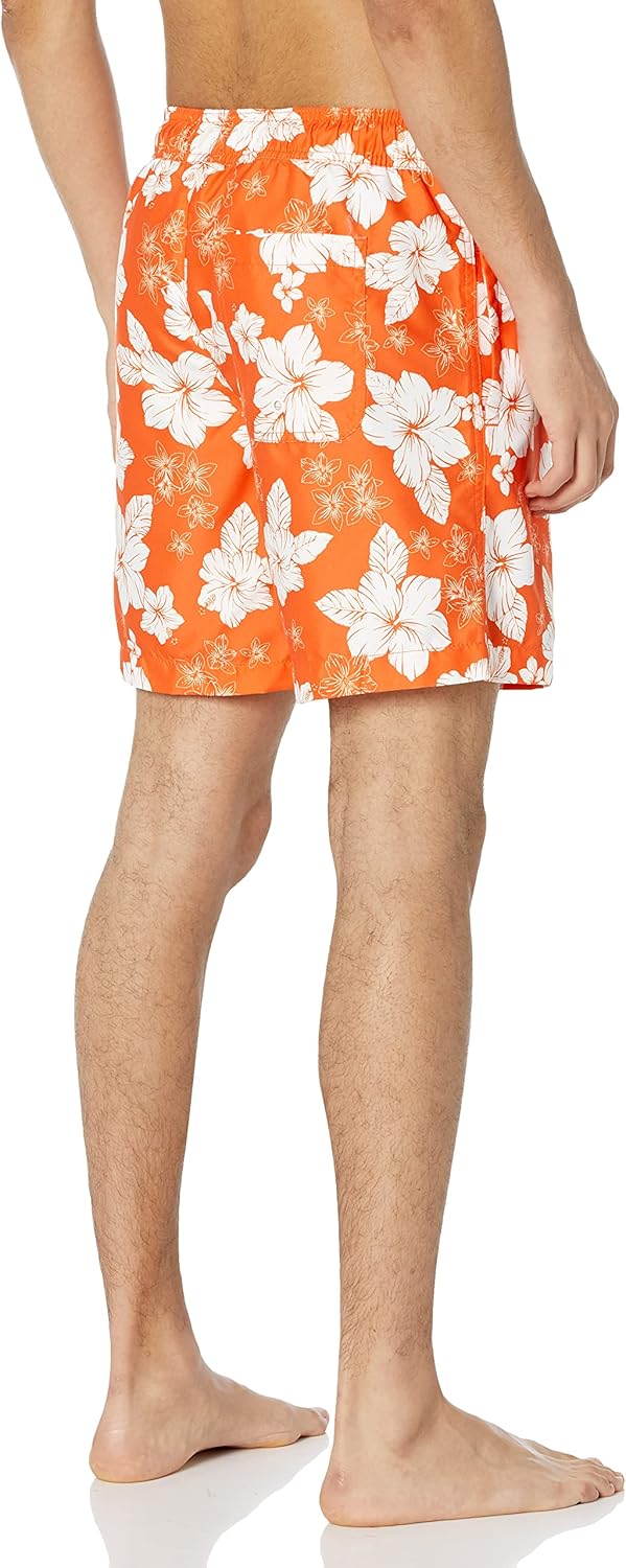 Amazon Essentials Men's 7" Quick-Dry Swim Trunk X-Large Orange, Hibiscus Flower