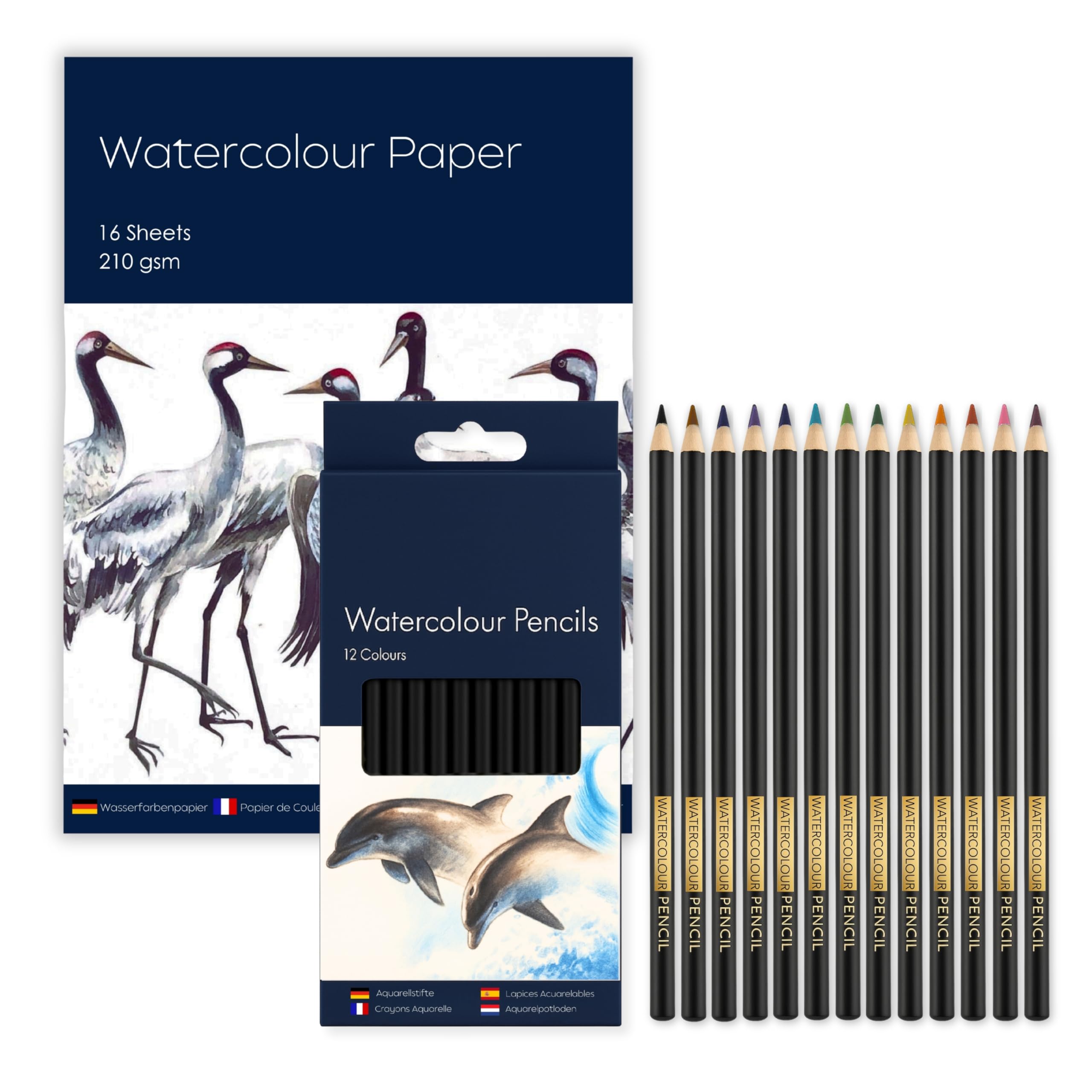 Art Set with A4 Watercolour Paper Pad (210 GSM, 16 Sheets) + Watercolour Pencils Set (12 Vibrant Colours) – Ideal for Artists, Students & Beginners – Premium Art Supplies for Drawing & Painting