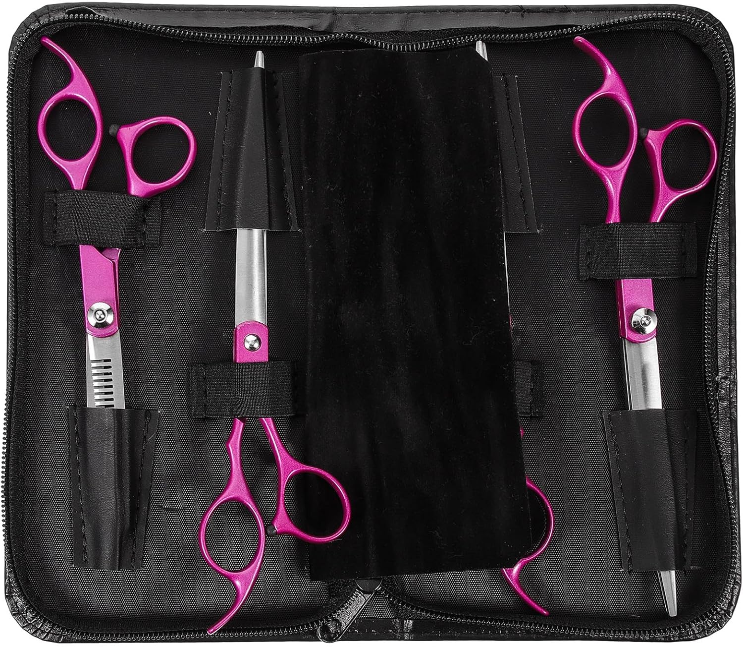 ERINGOGO 0-inch Pet Grooming Scissors Set with Straight Curved and Thinning Blades, Rose Purple Coated Stainless Steel Dog Trimming Kit with Comb and Leather Case for Professional Dog