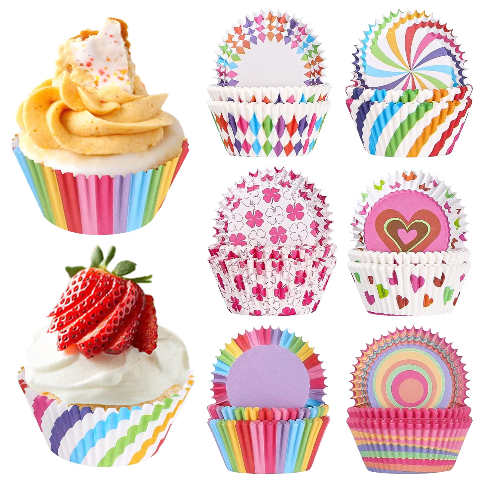 300 Involucri Carta Per Muffin Arcobaleno - Diametro Base 5cm, Altezza 3cm, Anti-Olio - Foto 10