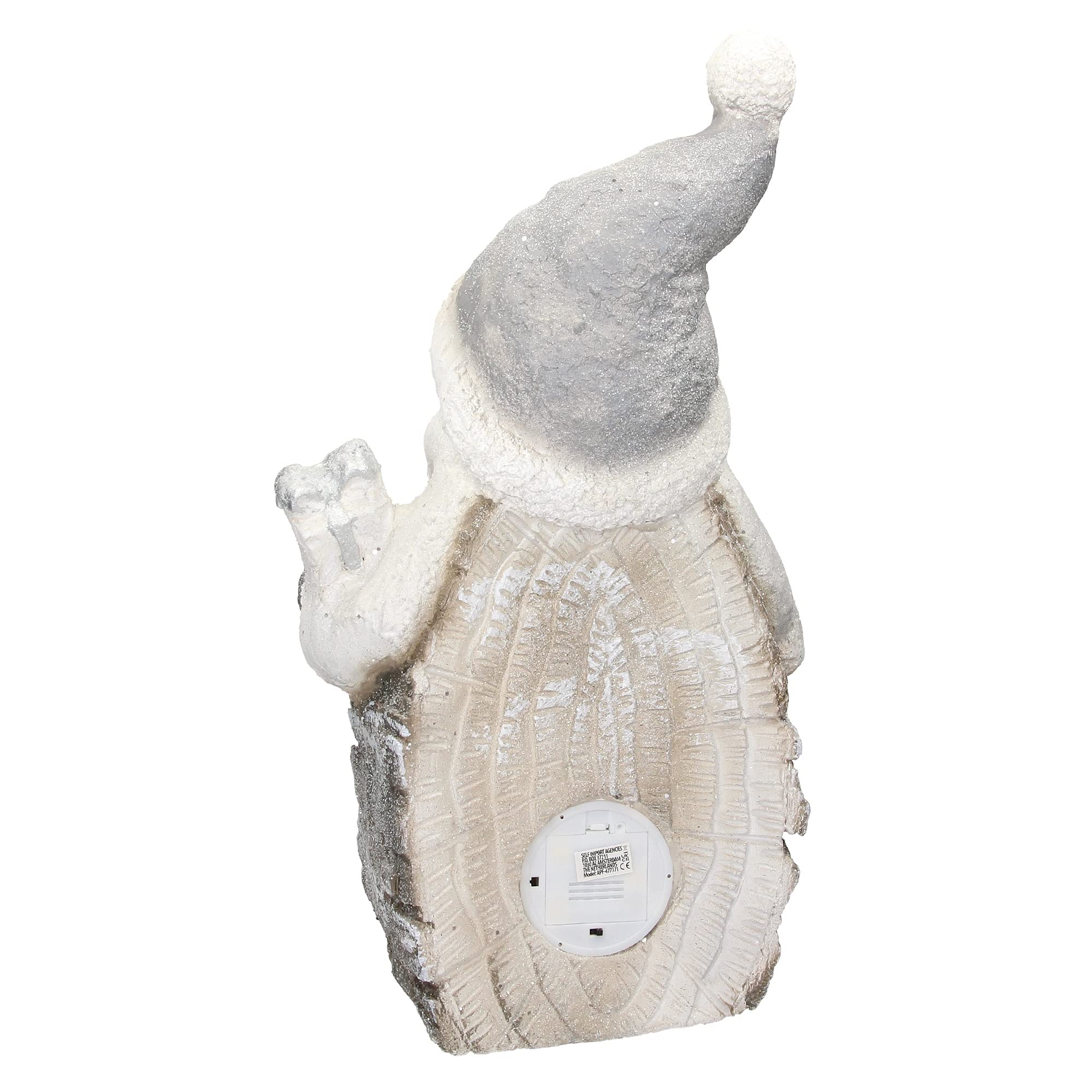 ECD Germany Weihnachtsmann Deko Figur mit LED Beleuchtung 52cm Warmweiß Weiß mit grauem Hut und Schal, Holzoptik, Batteriebetrieben, für Innen, LED-Weihnachtsdeko Weihnachtsfigur Weihnachten Tischdeko