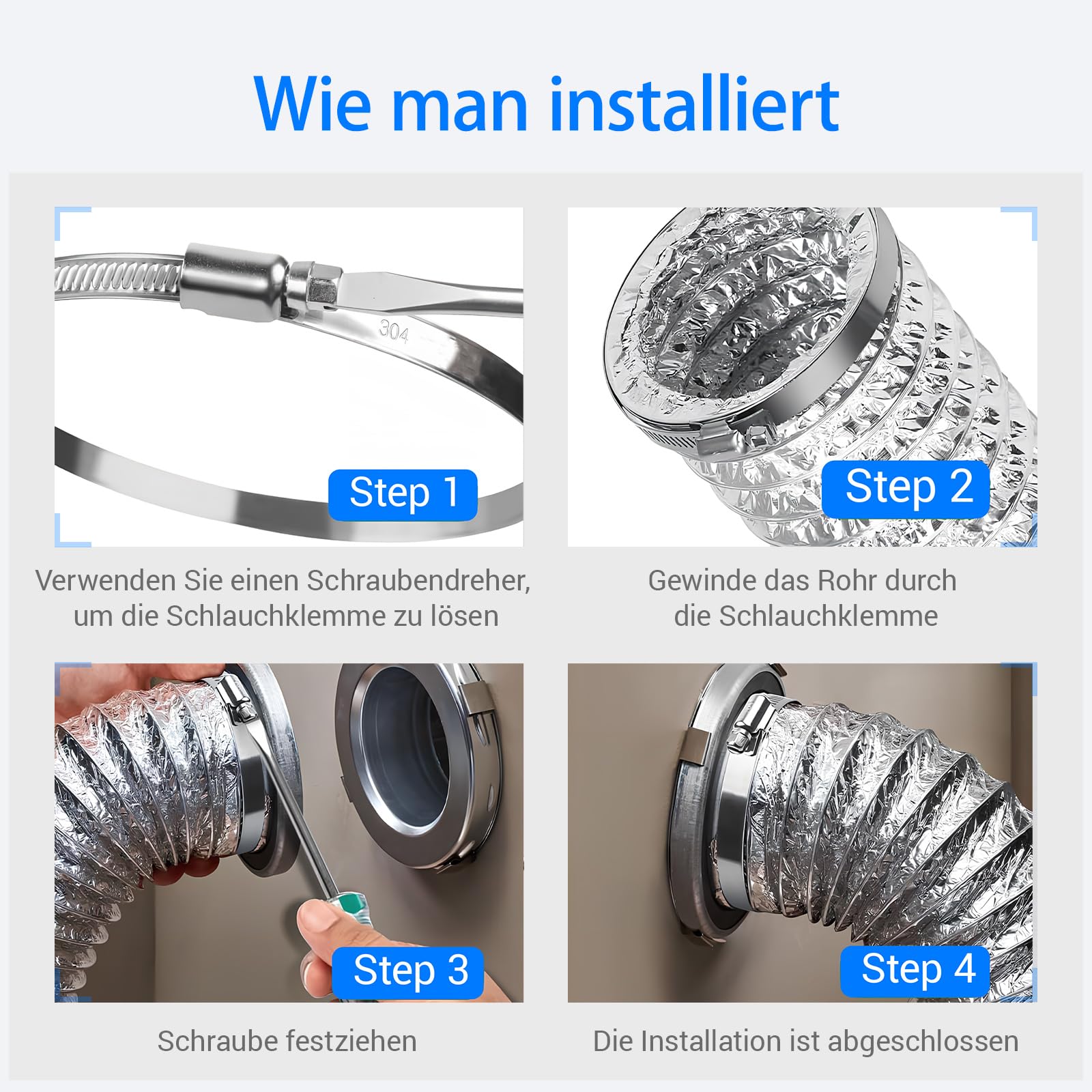 6 Stück Schlauchschellen verstellbar 72 – 95 mm, Schlauchschelle aus Edelstahl, Schraubschellen mit Metallschrauben, Bolzen, Schlauchschellen für Benzinschläuche, Diesel, Pool
