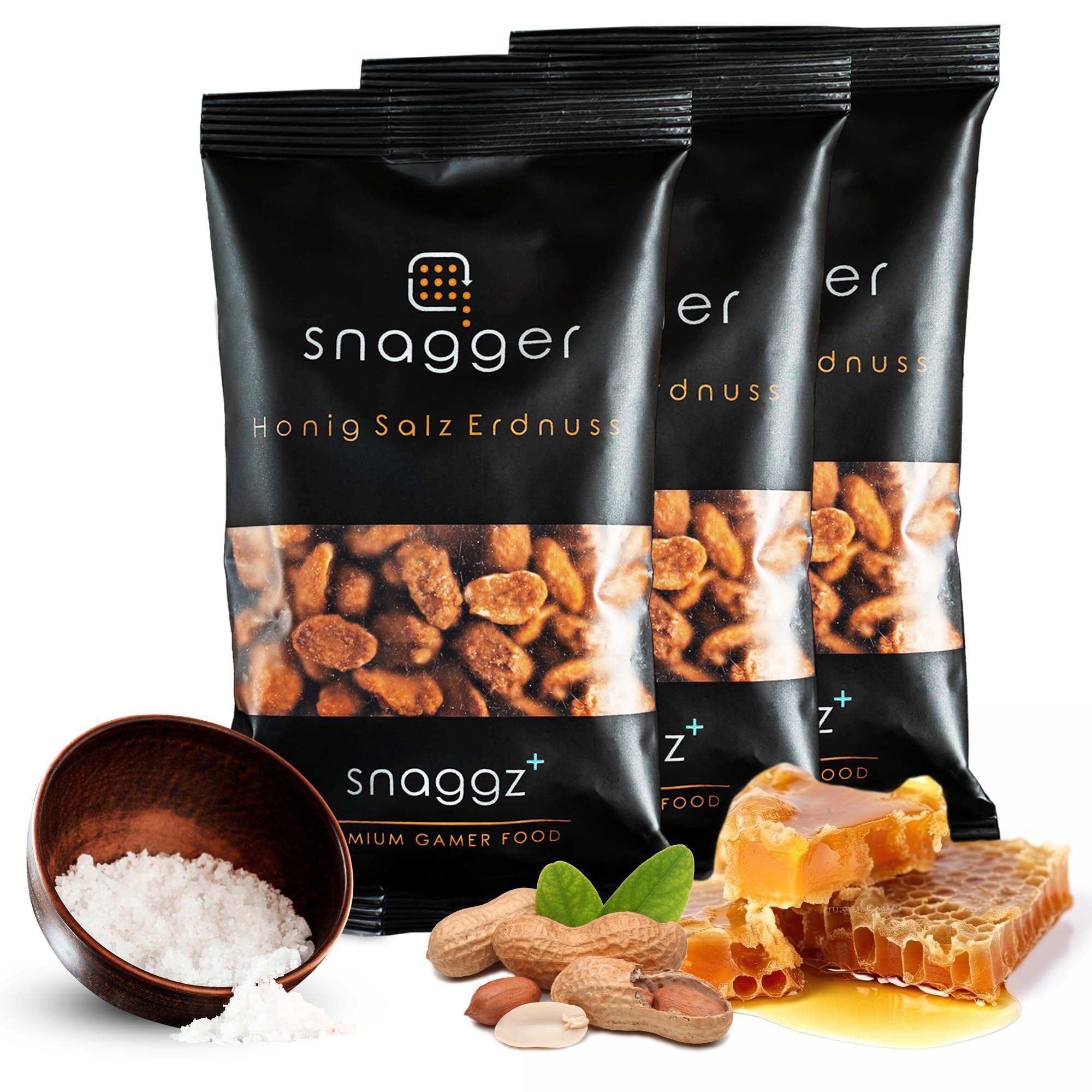 SNAGGER Honig-Salz-Erdnüsse – 300g geröstet & gesalzen | Süß-salziger Erdnuss Snack für Gamer, Partys & Alltag | Crunchy Genuss aus gerösteten Nüssen