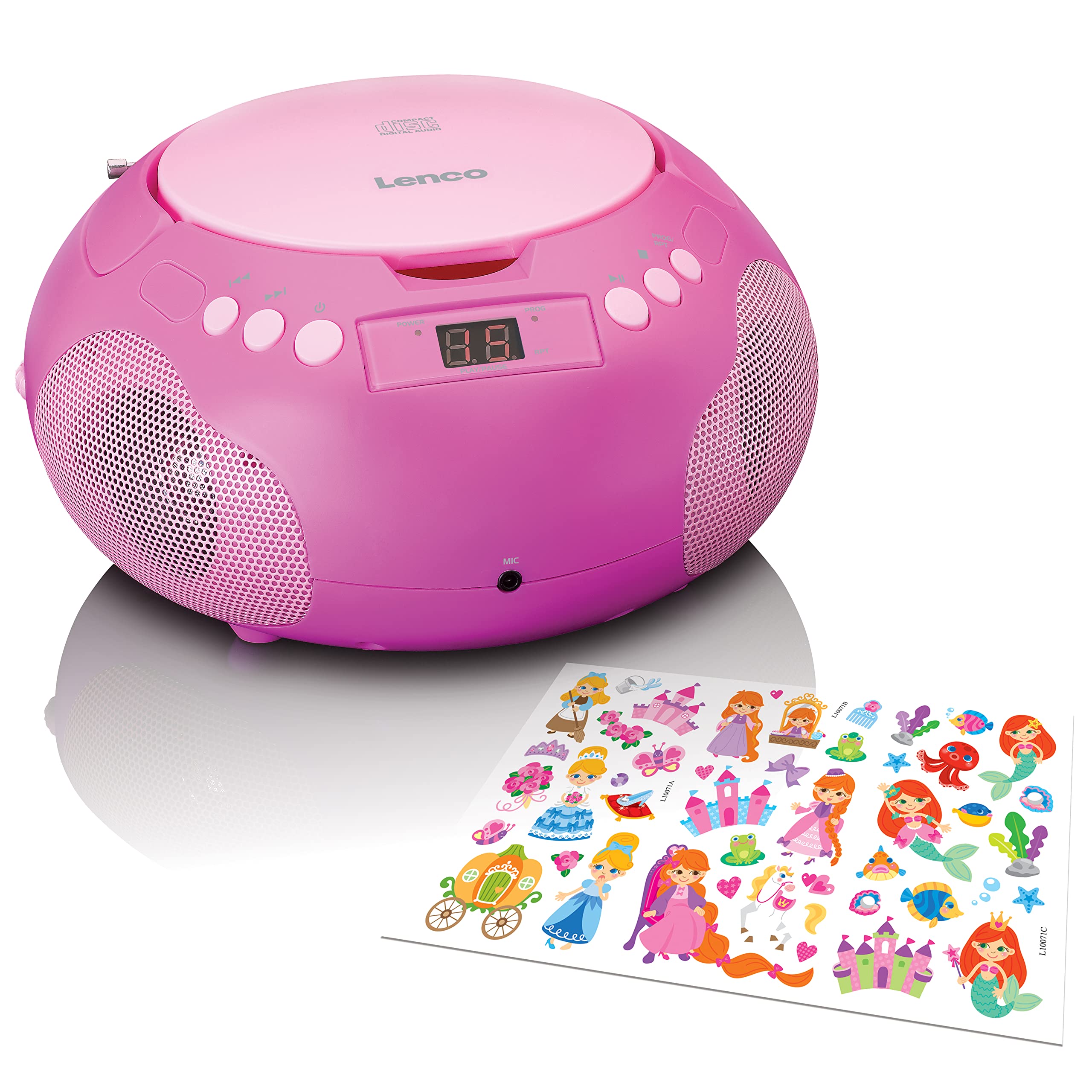 Lenco SCD-620 - Lettore CD per bambini, radio CD, con microfono, lettore karaoke, memoria titoli, ricevitore FM, 2 x 1 Watt RMS, AUX-IN, rosa