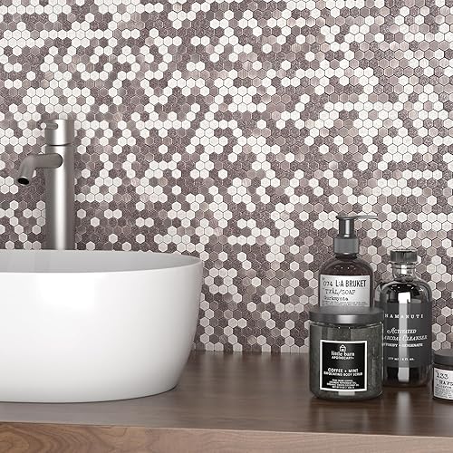 Miniatura 1 de Azulejos de cocina de 10 piezas para despegar y pegar, azulejos de mosaico para despegar y pegar, azulejos hexagonales de Penny para salpicaduras de