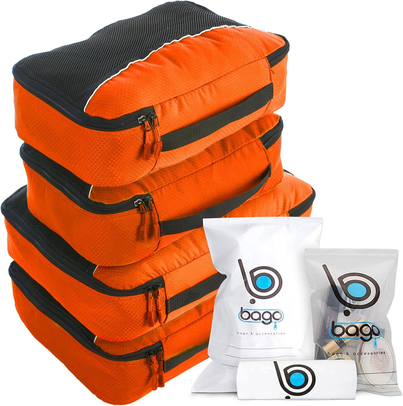 bago 7 Pcs Packing Cubes For Travel - 4 Packing Cube with 3 ZipLock Bags - Travel Cubes to Get Maximum Storage, Save Time & Effort to Pack - Happy Traveling (Orange)