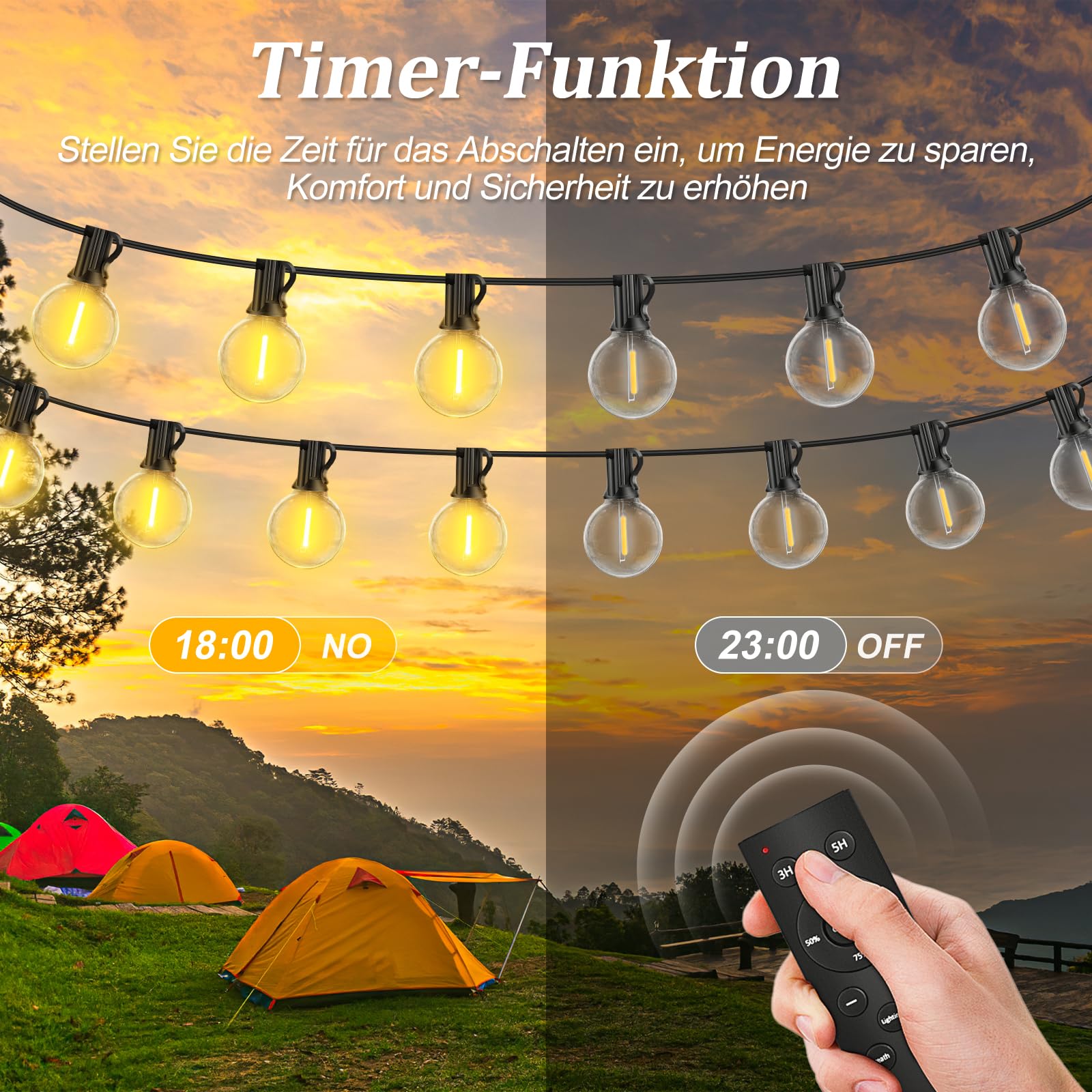 45M LED Lichterkette Außen Strom mit Fernbedienung, Wetterfest Lichterketten Glühbirnen mit Bruchsicheren Retro Birnen, Dimmbar Outdoor Aussenlichterkette für Terrasse Balkon Garten Party Pavillon