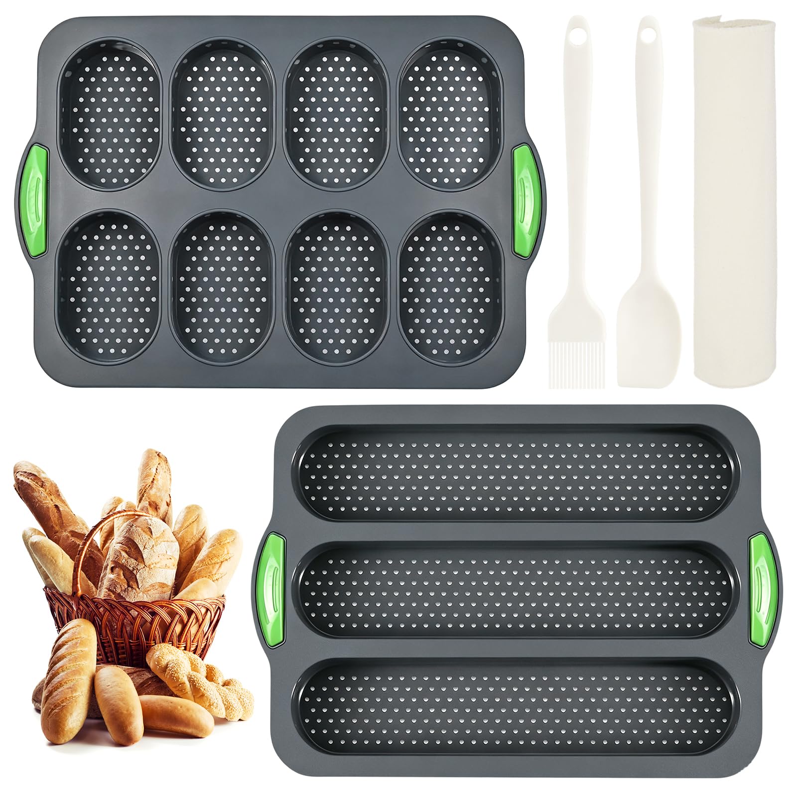 ZUYIST 8 Grid Nonstick French Bread Baking Tray,3 Grid Baguette Baking Tray