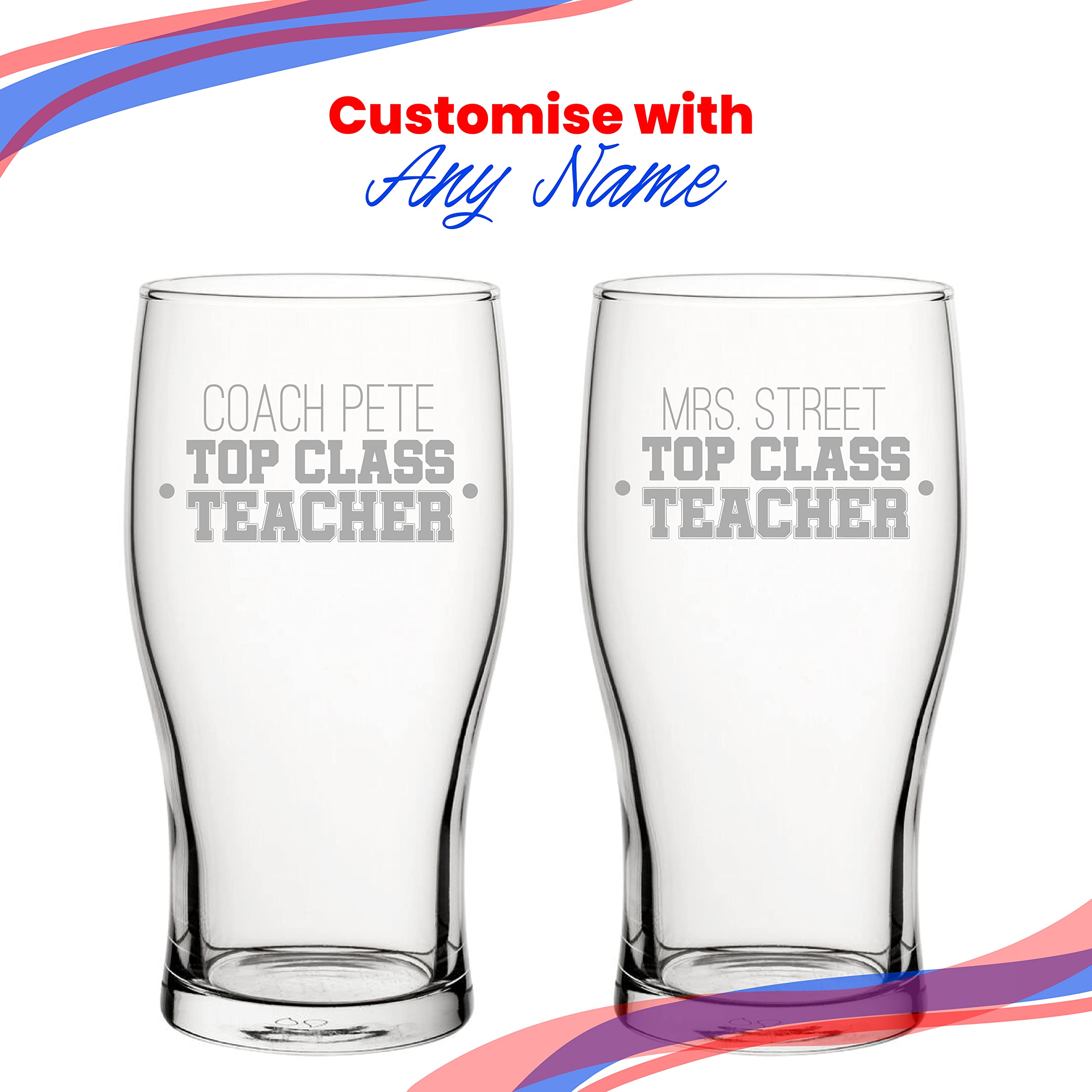 Verre à bière personnalisable pour professeur avec motif haut de gamme, personnalisable avec n'importe quel nom, boîte cadeau incluse, gravure au laser, cadeau pour enseignant de fin d'année scolaire