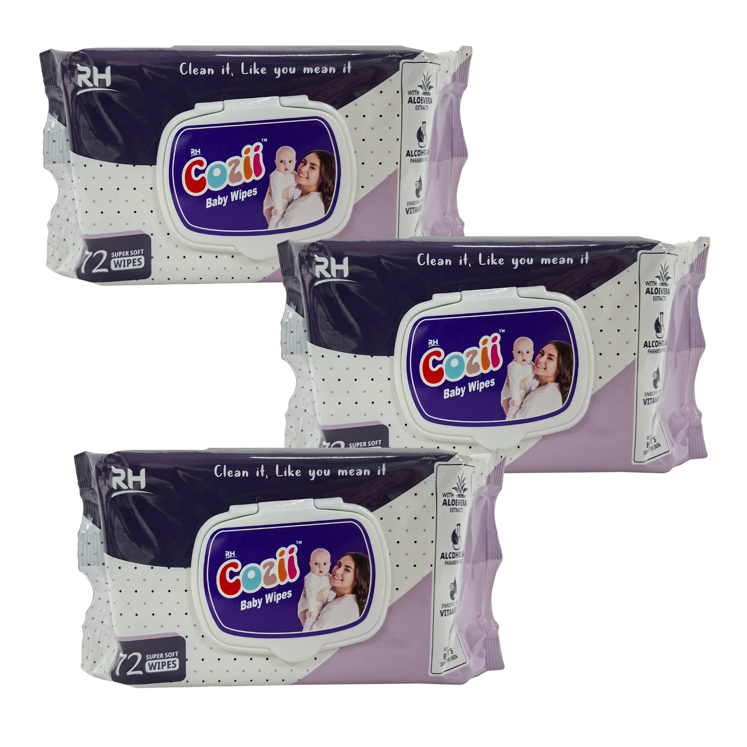 RH Cozii Baby Wipes 72 Count Super Soft Wet Wipes with Aloe Vera Gentle Skin Friendly Alcohol Free Paraben Free Moisturizing Baby Wipes for Newborn Infant Hygiene Use (Pack of 3)-image-43