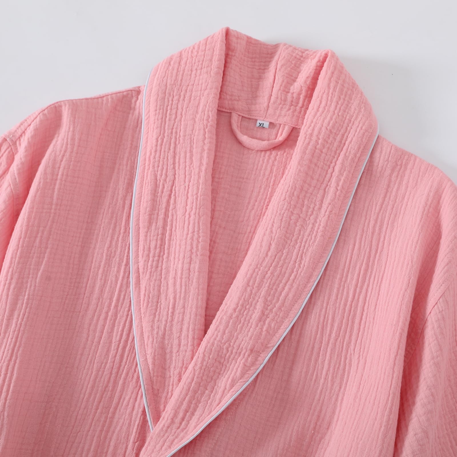 Peignoir en Gaze de Coton pour Femme Yukata Japonais Style Kimono Peignoir d'été léger à Manches Courtes,Rose,XL