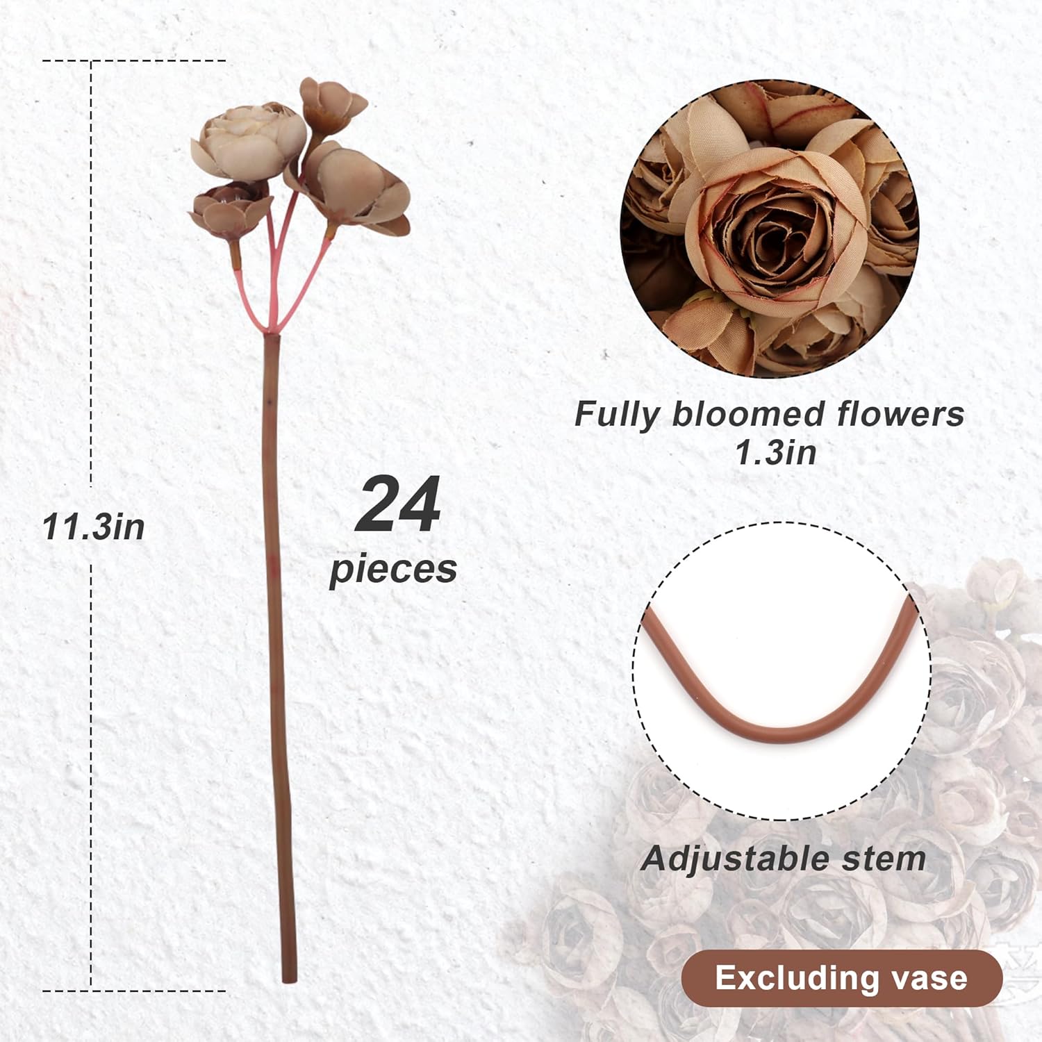 24 Stems Artificial Ranunculus Flowers - 96 Bloom Faux Silk Ranunculus Bouquet for Wedding Decorations, Home Décor, Holiday Arrangements & Large Event Centerpieces (Coffee) - Image 5