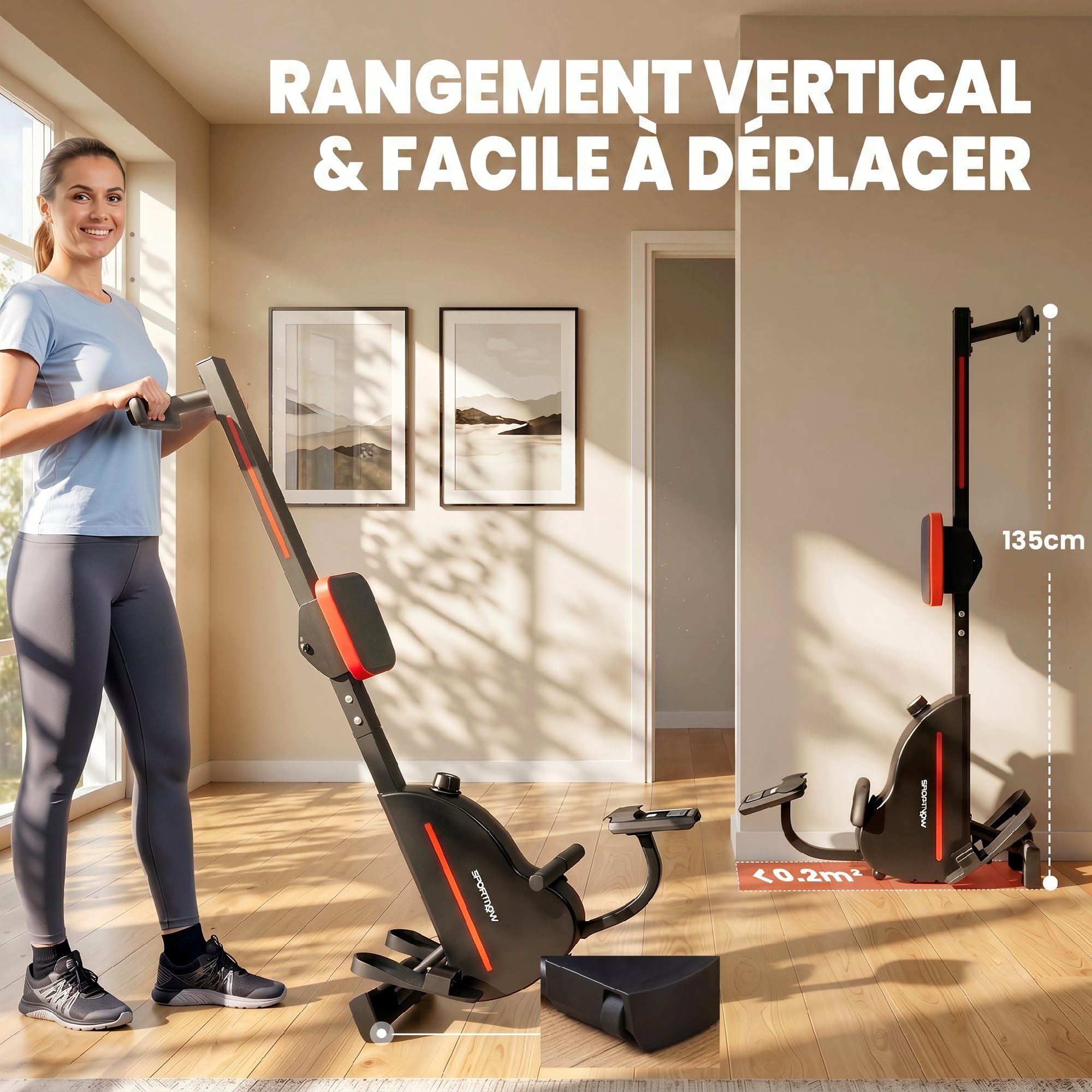 SPORTNOW Rameur Magnétique avec Bluetooth Appareil de Musculation Connecté Kinomap & Zwift - 16 Niveaux de Résistance - Rameur Silencieux avec Écran LCD pour Sport à la Maison et Perte de Poids, Rouge