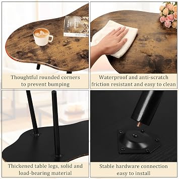 Small Coffee Table Cloud Shape Coffee Table Industrial Wooden Irregular Center Floor Low Table Mid Century Decorative Furniture for Living Room Small Spaces Office Glossy Brown
