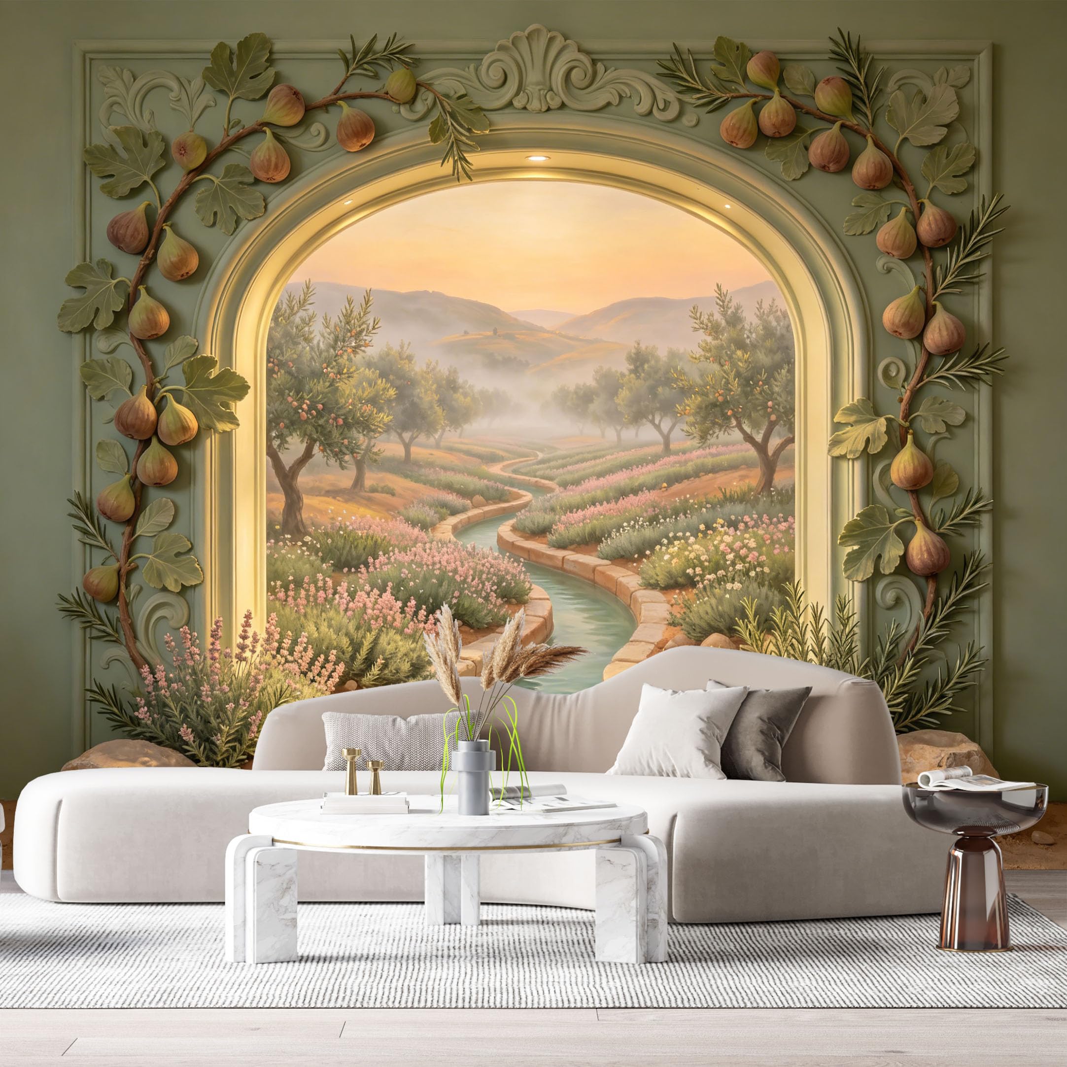 Custom Size Wall Murals Fig Arch Garden Landscape 3D Trompe L'Oeil SelfAdhesiveWall Fabric Removable Wallpaper Wall Decor for Living Room Bedroom Bathroom