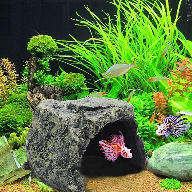 Foto 2 de 7 de Besimple Decoración de cueva de escondite de peces de acuario, escondites de roca de reptiles, cueva de piedra