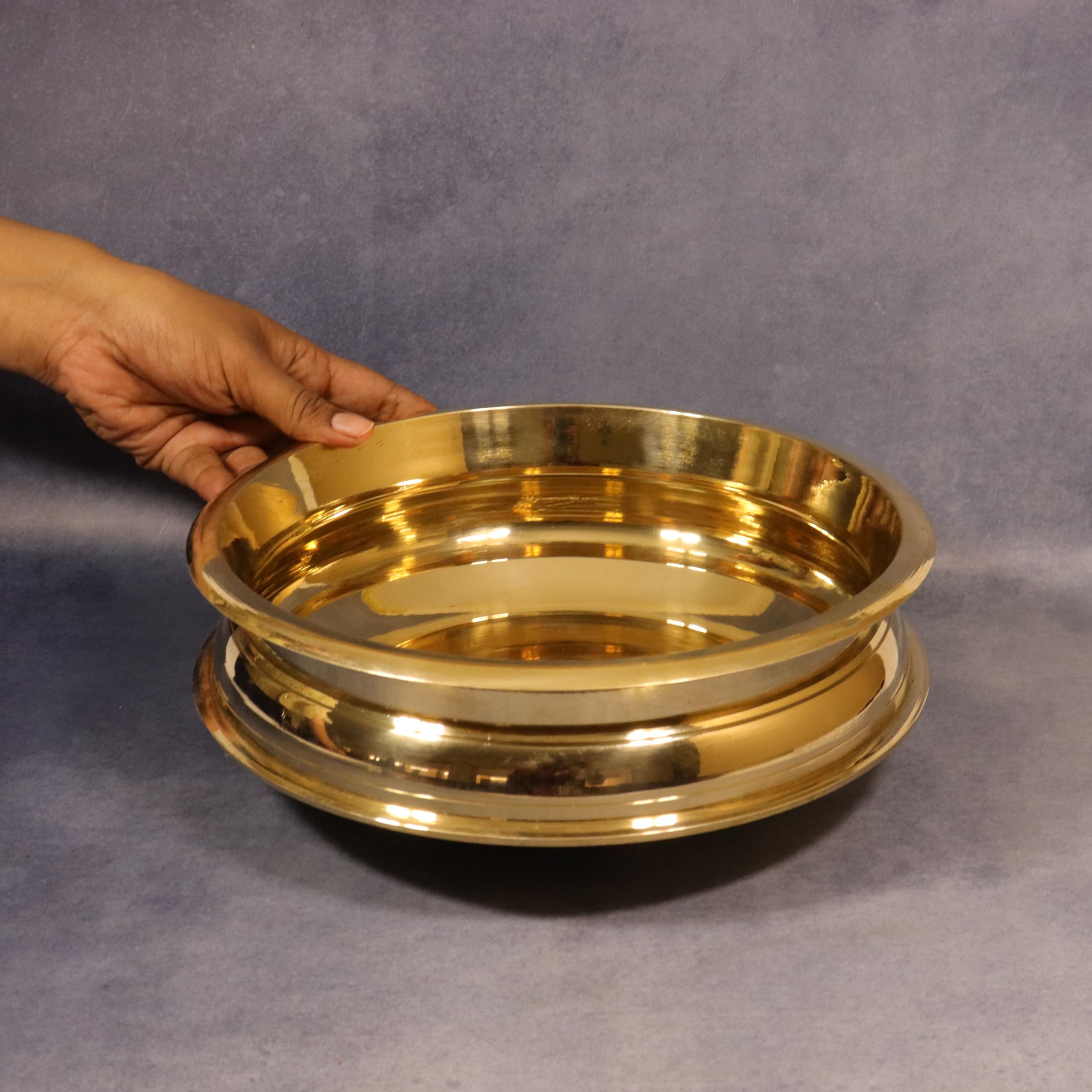 Putrika Brass Utensil Urli|Tope|KitchenWare|Pathiram|Patilas|Tapeli|Peetal|Sarva Satti|Bhagon|Urli(W-2.95kg)|Vessel for Cooking, Pooja, Home&Gifting|Decorative Brass Cookware-Kerala Bowl 1