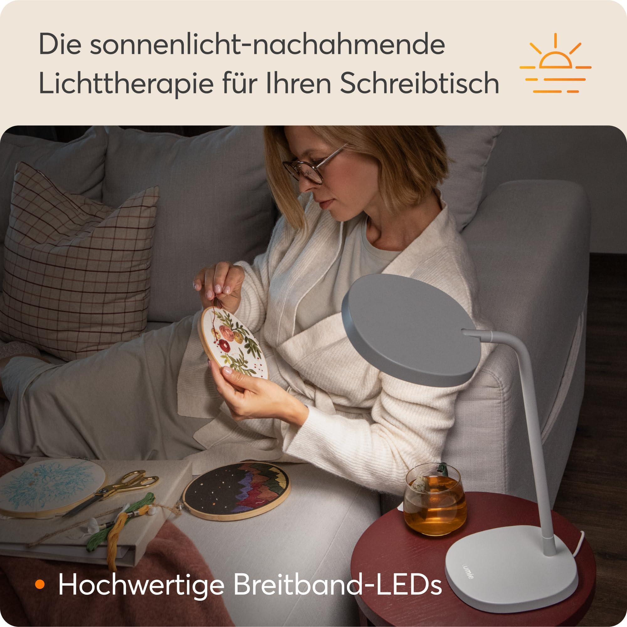Lumie Regulowana Lampa Biurkowa LED z Terapią Jasnym Światłem, Biała
