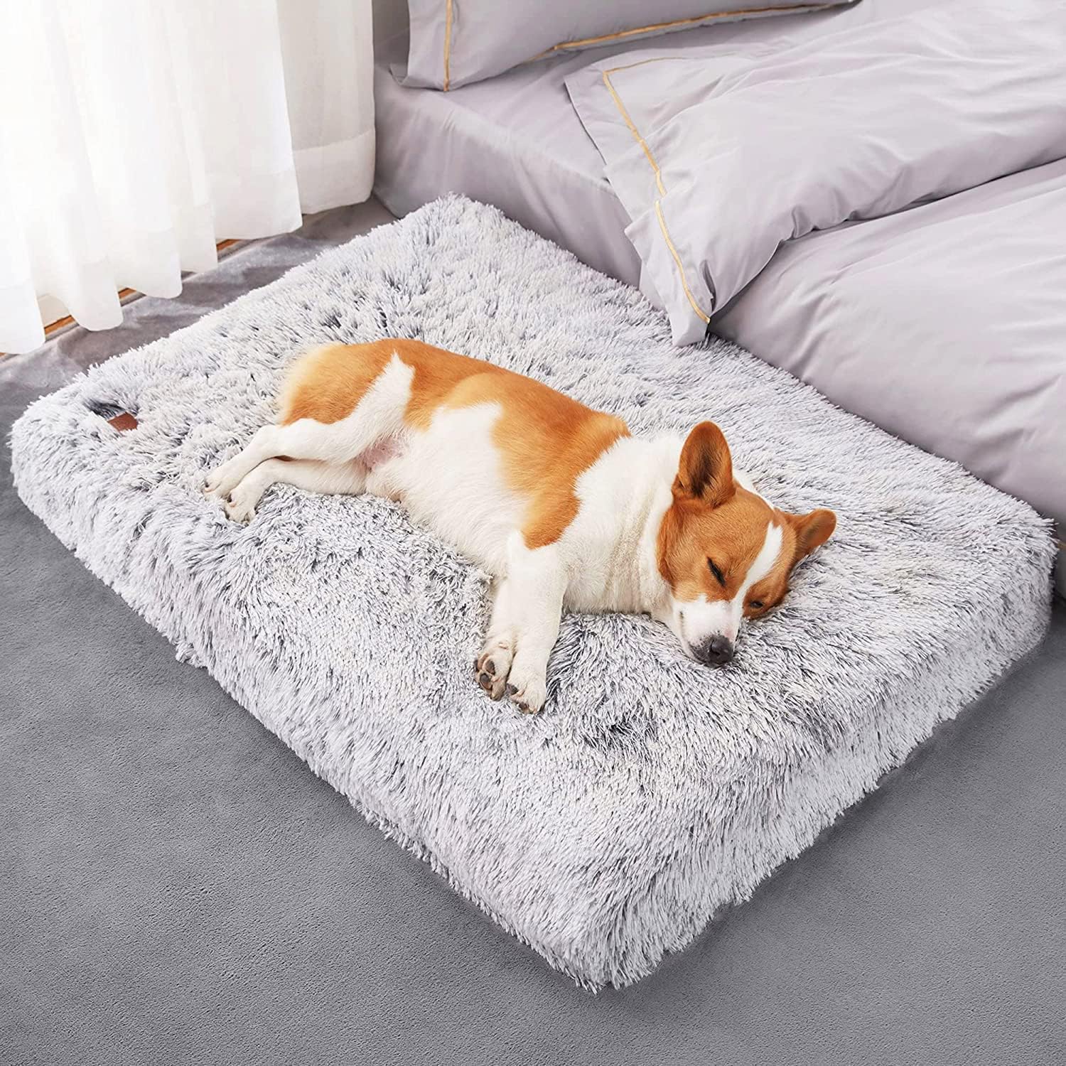 LEDIN Large Dog Bed Crate Pad, Washable Pet Crate Beds Large Medium Small Sized Dogs, Deluxe Plush Anti-Slip Dog Mats for Sleeping, Fulffy Kennel Pad 120 * 80 * 10 (Grey 2XL)