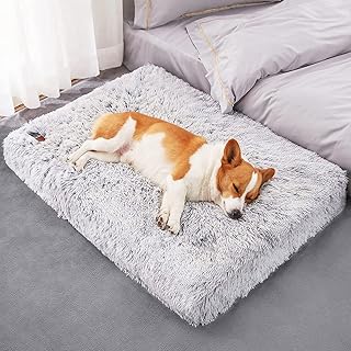 LEDIN Large Dog Bed Crate Pad, Washable Pet Crate Beds Large Medium Small Sized Dogs, Deluxe Plush Anti-Slip Dog Mats for Sleeping, Fulffy Kennel Pad 120 * 80 * 10 (Grey 2XL)