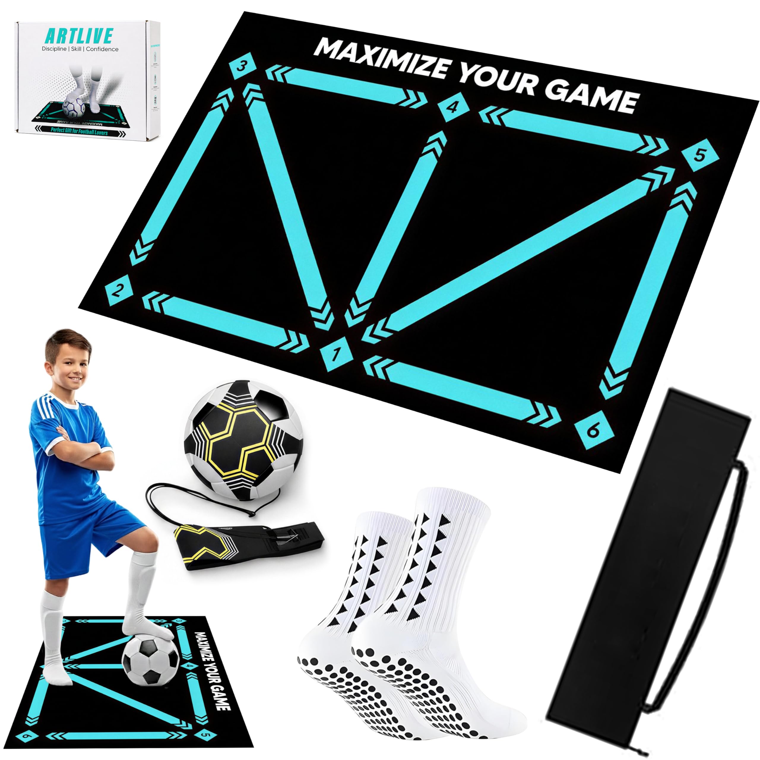 Football Training Mat - Soccer Mastery Skills Mat 90x60cm - Develop Confidence, Skills & Discipline + Mastery Mobile APP Football & Birthday Gift for Boys, Kids
