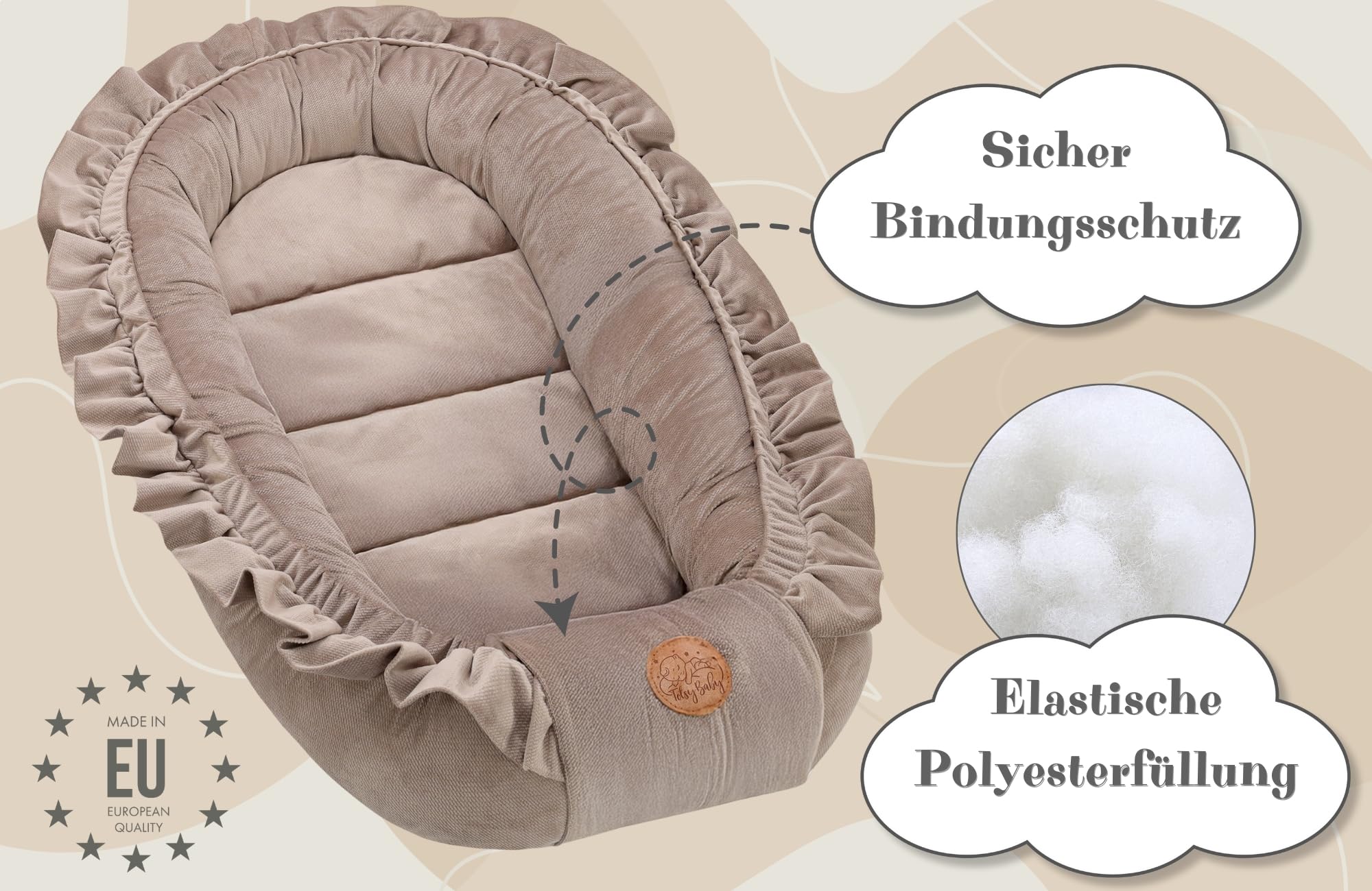 Riduttore lettino neonato - 90x50 cm nido culla pod cocoonababy babynest antisoffoco per bambina e bambino baby nest per neonati Velvet Beige