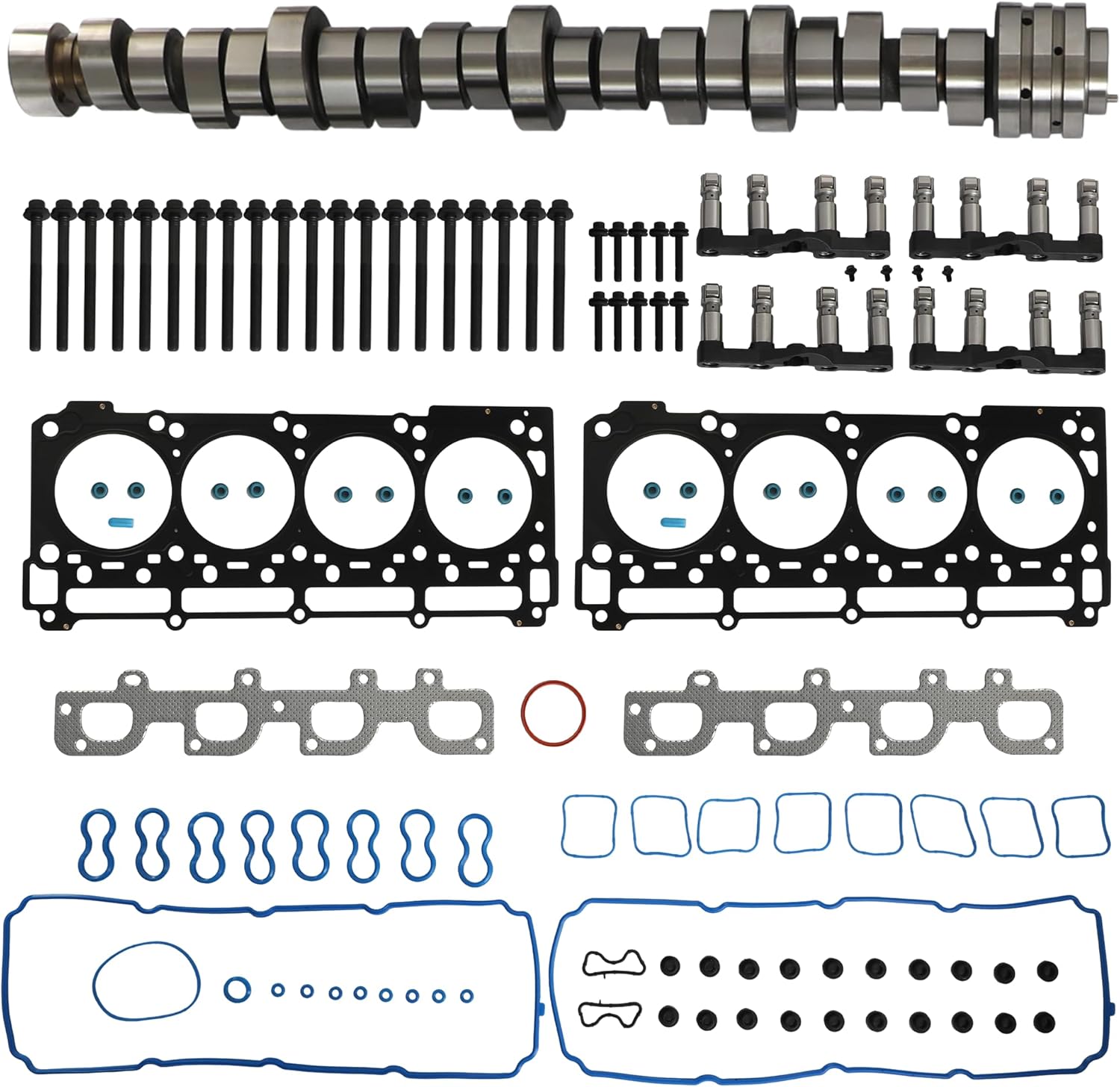 NON MDS 6.4 HEMI Camshaft Lifters Kit with Head Gaskets Set Fit For Jeep Dodge Challenger Charger Grand Cherokee Chrysler 6.4L V8 2011-2019 5038419AB HS26568PT
