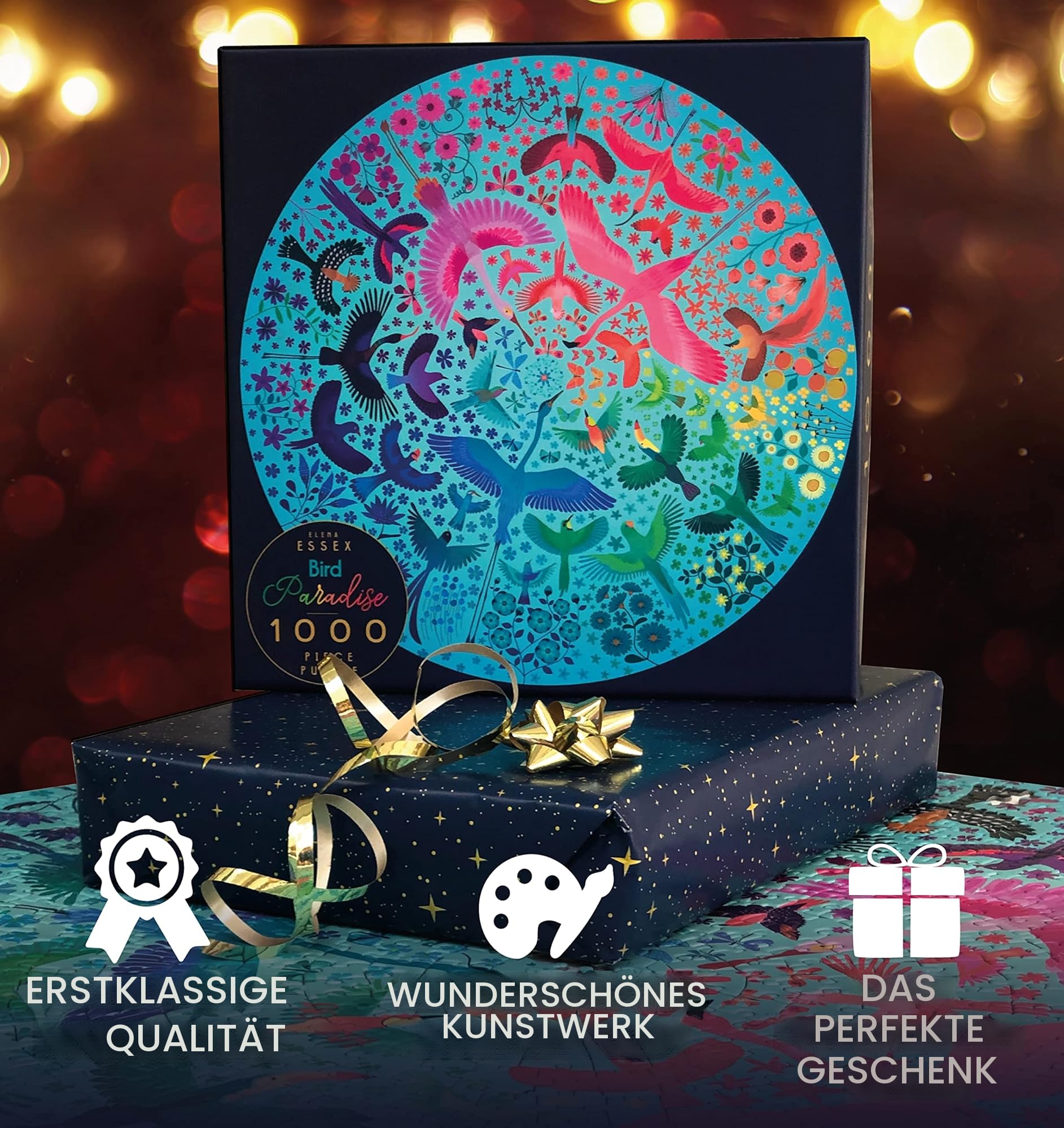 Elena Essex Rundes Puzzle - Bird Paradise / 1000 Puzzle Teile Erwachsene Anspruchsvoll/Vogel Regenbogen Farbverlauf/Durchmesser 68 cm