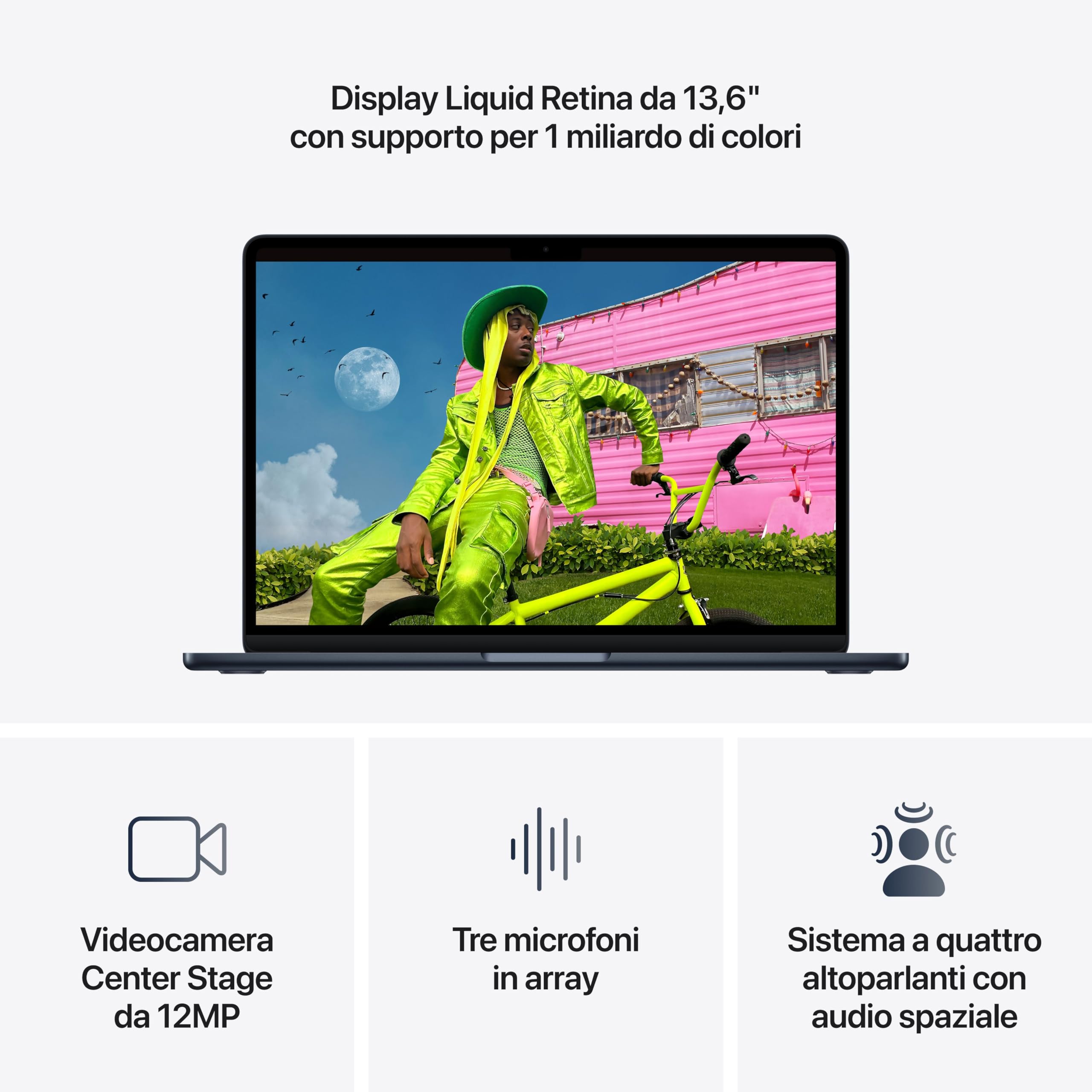 Apple MacBook Air 13'' con chip M5: progettato per l’AI, display Liquid Retina da 13,6'', 16GB di memoria unificata, 1 TB di archiviazione SSD, 10 CPU, 10 GPU, Wi Fi 7 – Mezzanotte