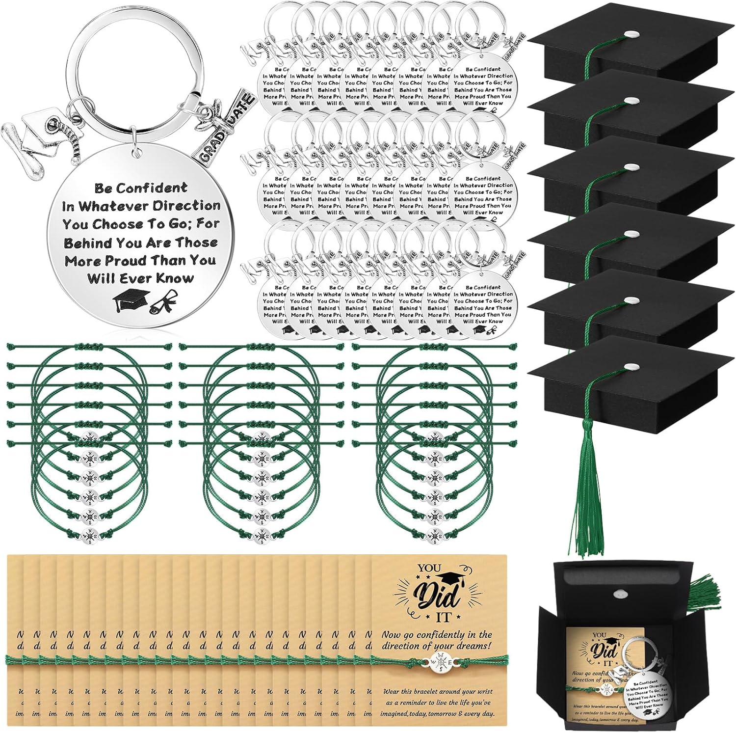 Ecation 24 Sets 2026 Graduation Gifts Unisex Bracelets Comes in Cap Shaped Box with Quote Card Keychain for Class of 2026