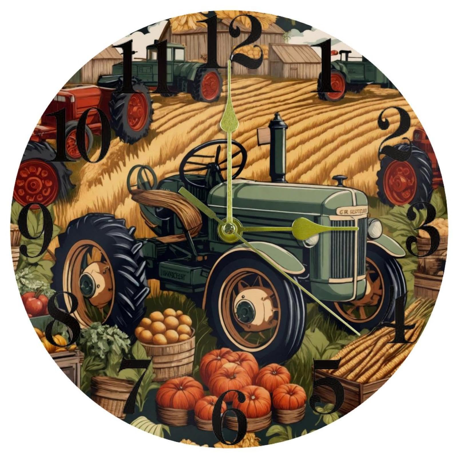 Horloge murale silencieuse pour un sommeil serein décor de ferme et tracteur