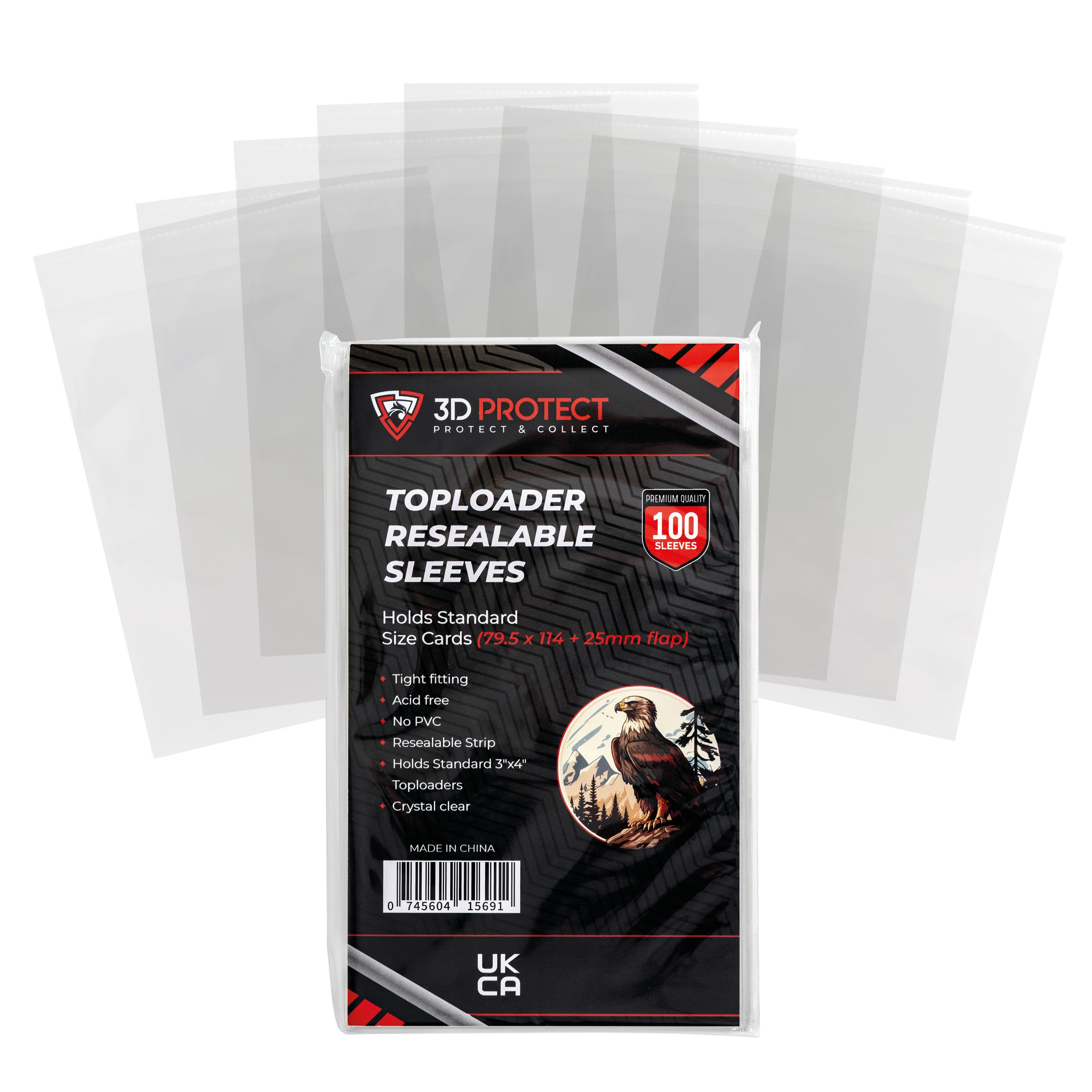 3D-Protect Resealable Team Bags – 100-Pcs Resealable Top Loader Sleeves – Standard 3 x 4-inch PVC-Free Card Sleeves – Tight Fit Card Protector Sleeves for Toploader Protection and Storage